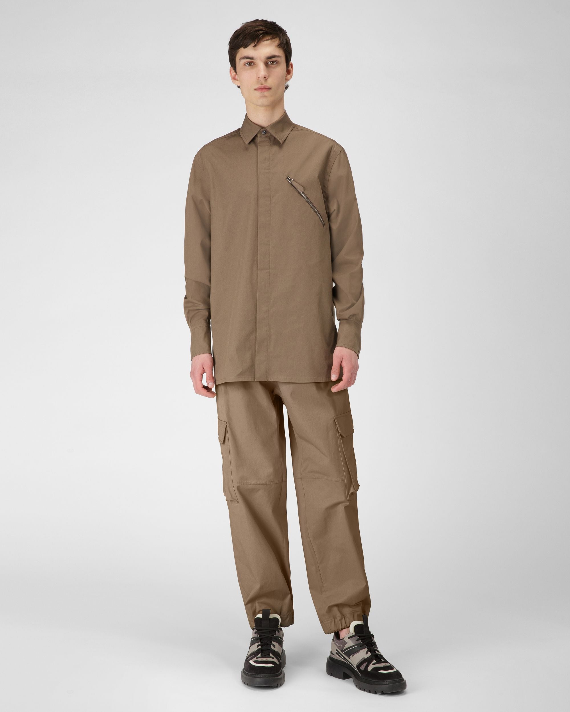 Bally Global - Stretch Cotton Shirt In Taupe - Beige