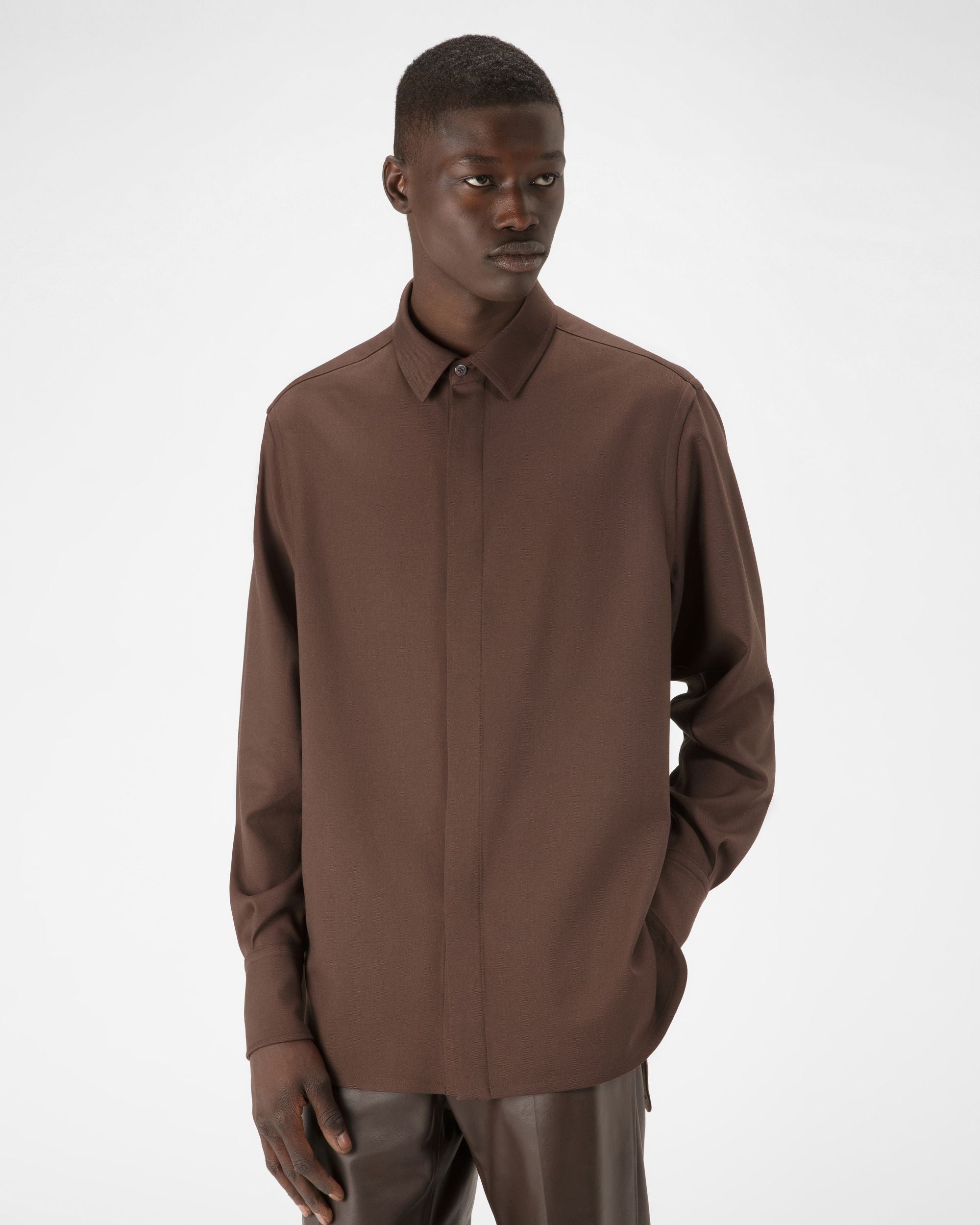 Bally Global - Wool Shirt In Ebony Brown - Brown