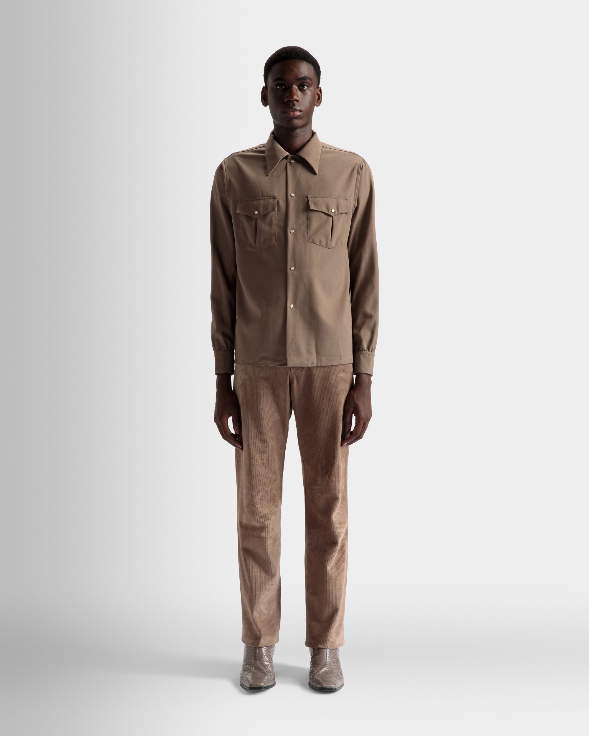 Bally Global - Pointed Collar Shirt In Sepia Wool Mix - Brown
