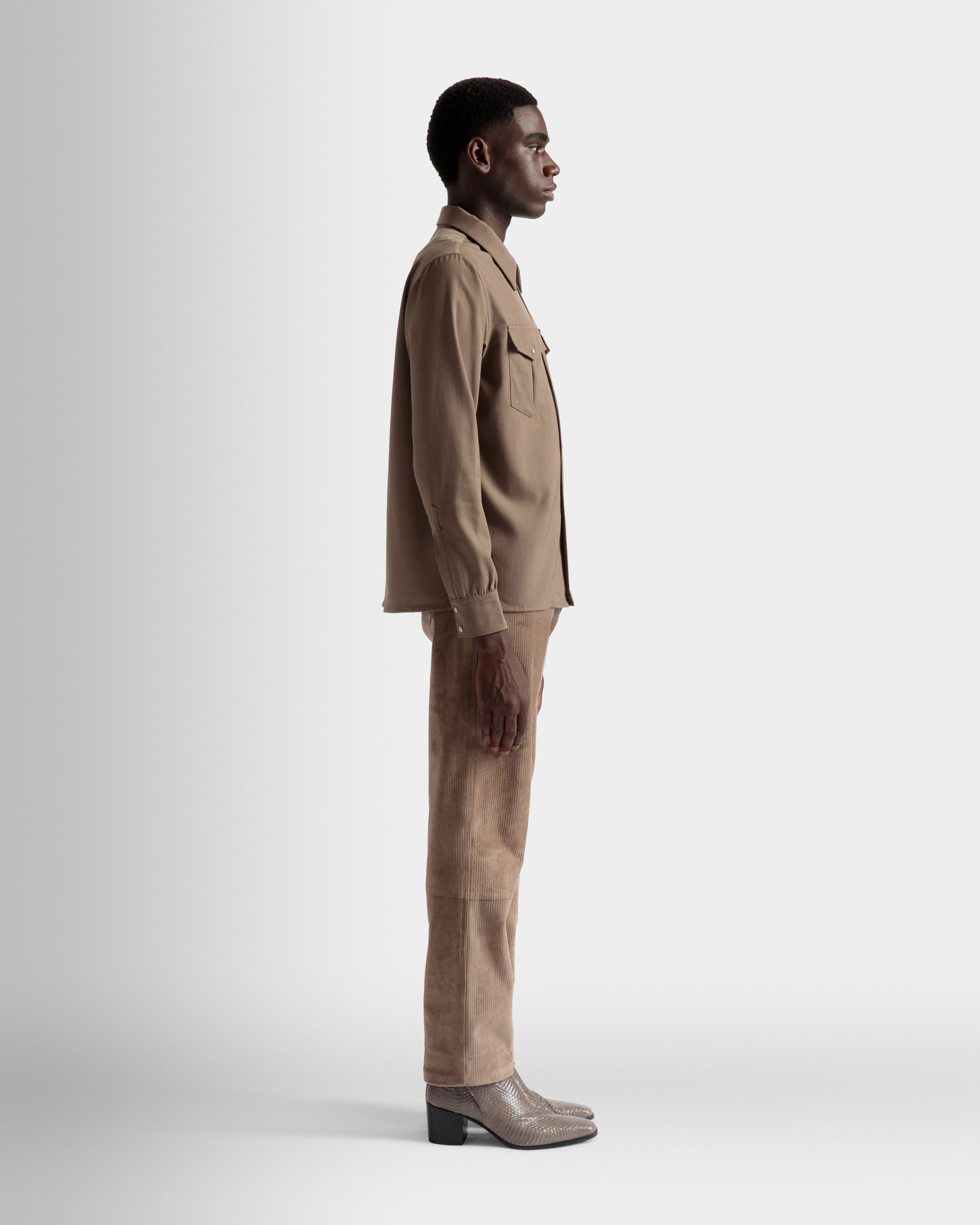 Bally Global - Pointed Collar Shirt In Sepia Wool Mix - Brown