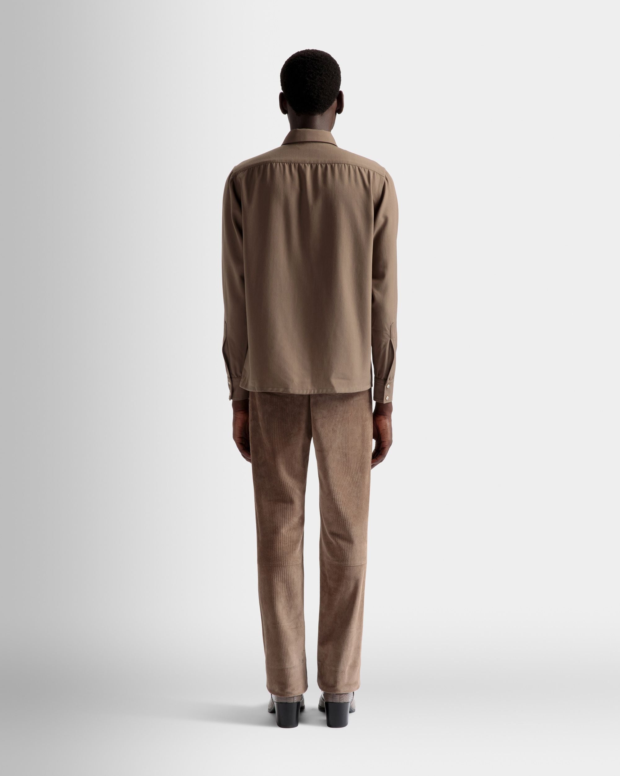 Bally Global - Pointed Collar Shirt In Sepia Wool Mix - Brown