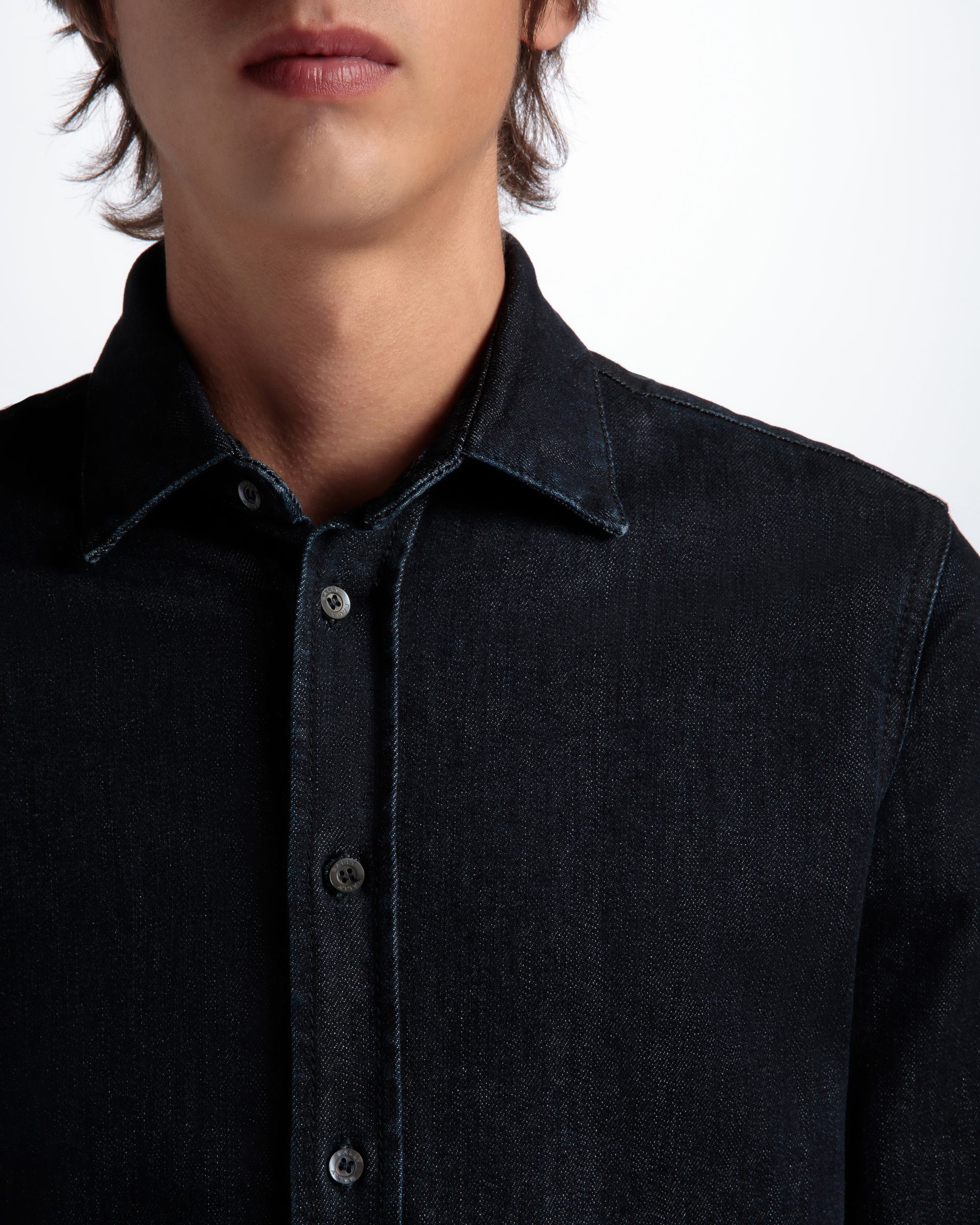 Bally Global - Adrien Brody Travel Collection Long Sleeve Shirt In Navy Blue Mix Cotton - Blue