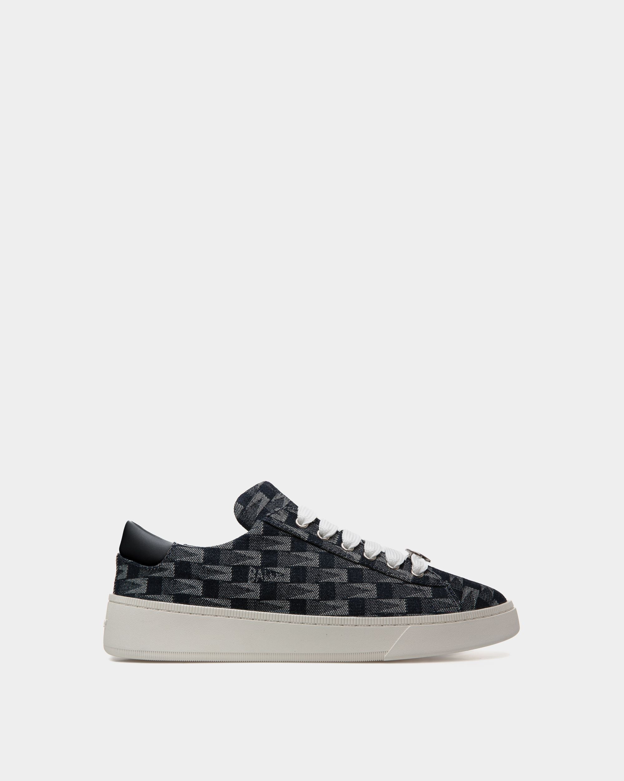 Bally Global - Raise Sneaker in Navy Blue Pennant Print Denim - Bleu