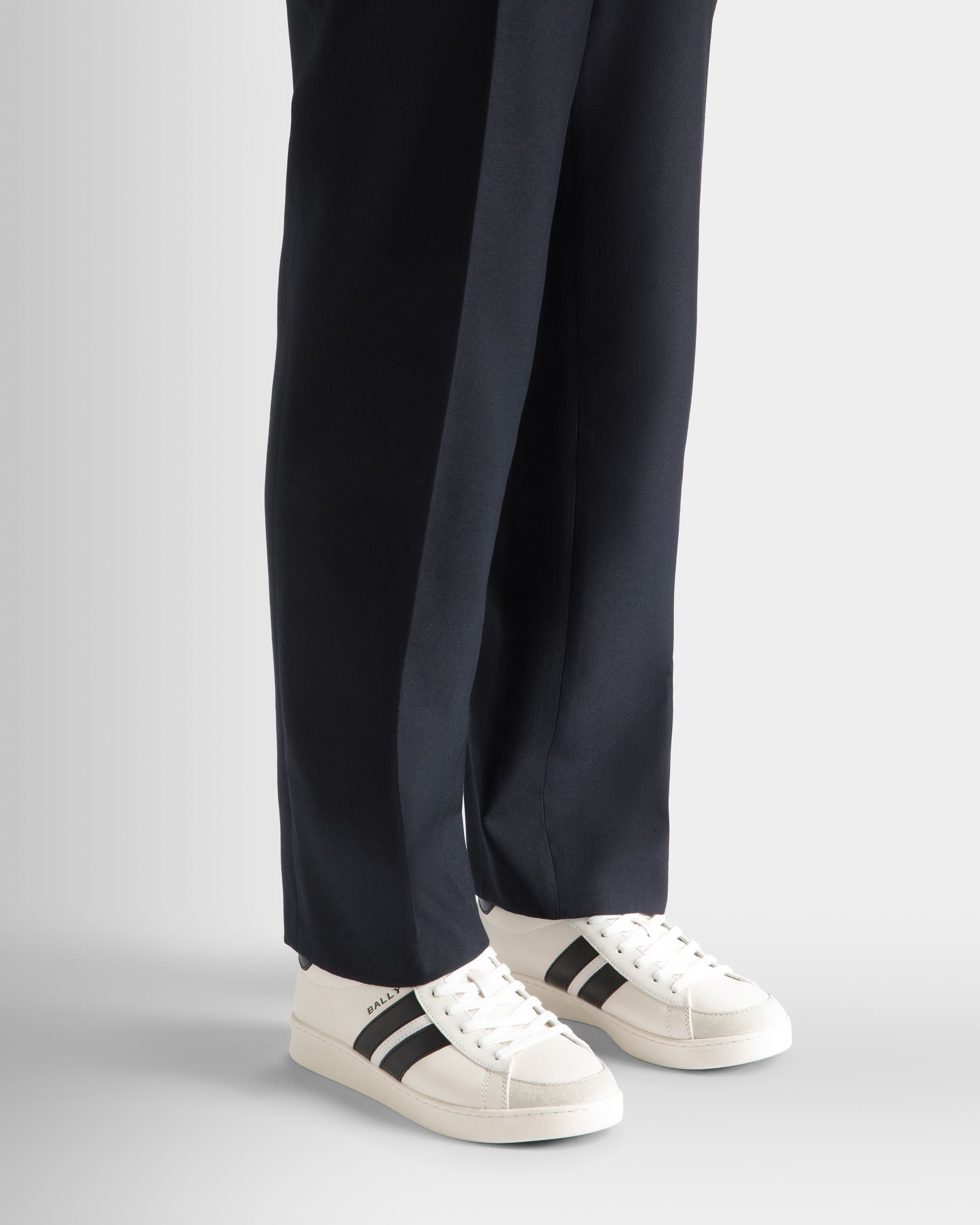 Bally Global - Sneaker Tennis En Cuir Blanc Et Noir - Noir