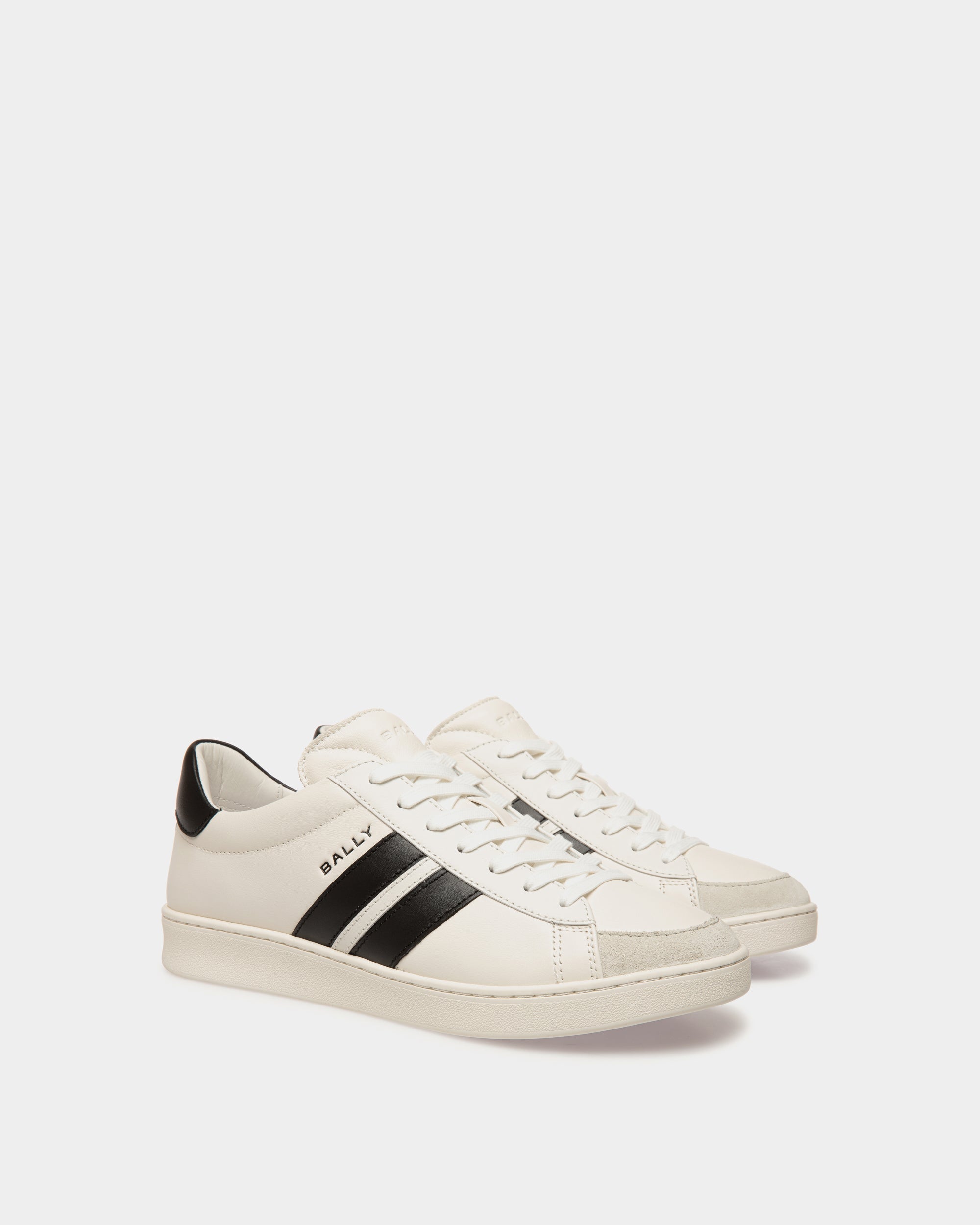 Bally Global - Sneaker Tennis En Cuir Blanc Et Noir - Noir