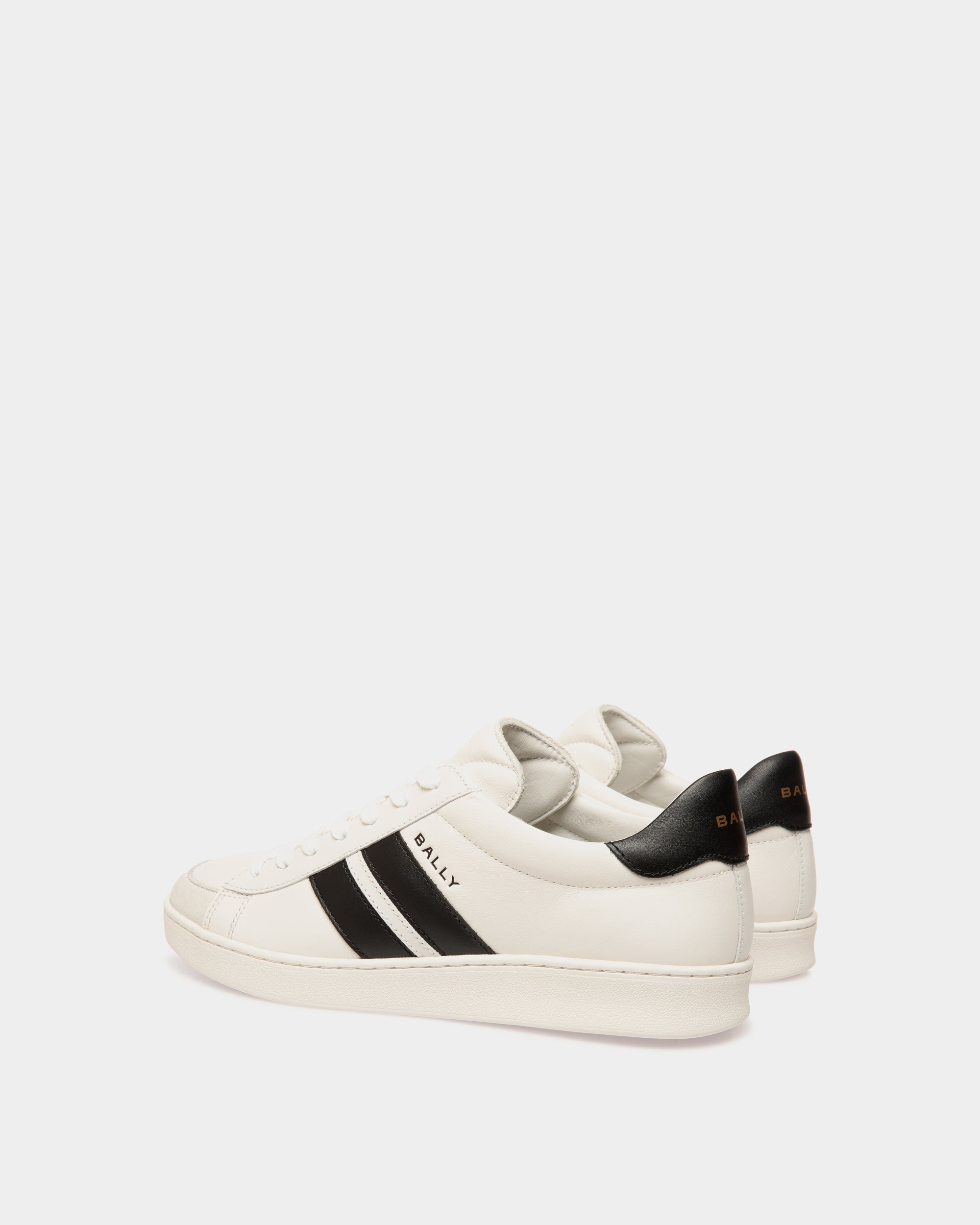 Bally Global - Sneaker Tennis En Cuir Blanc Et Noir - Noir