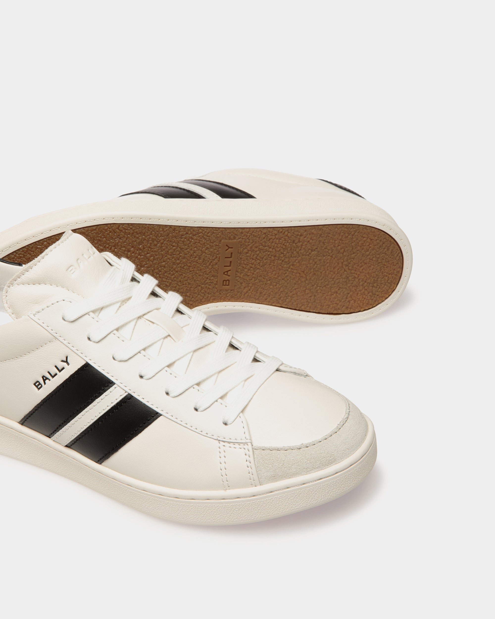 Bally Global - Sneaker Tennis En Cuir Blanc Et Noir - Noir