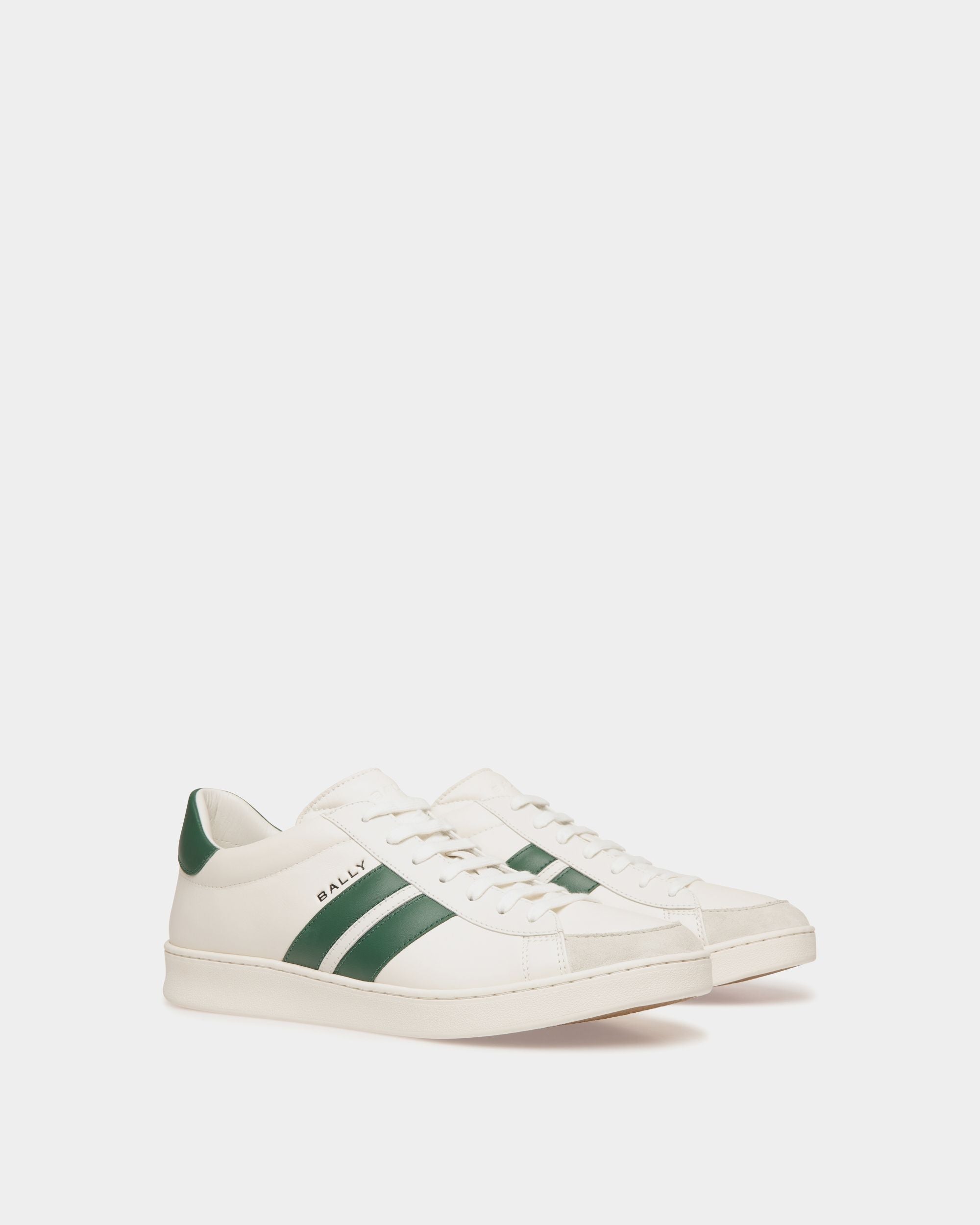 Bally Global - Tennis Sneaker in White and Green Leather - White