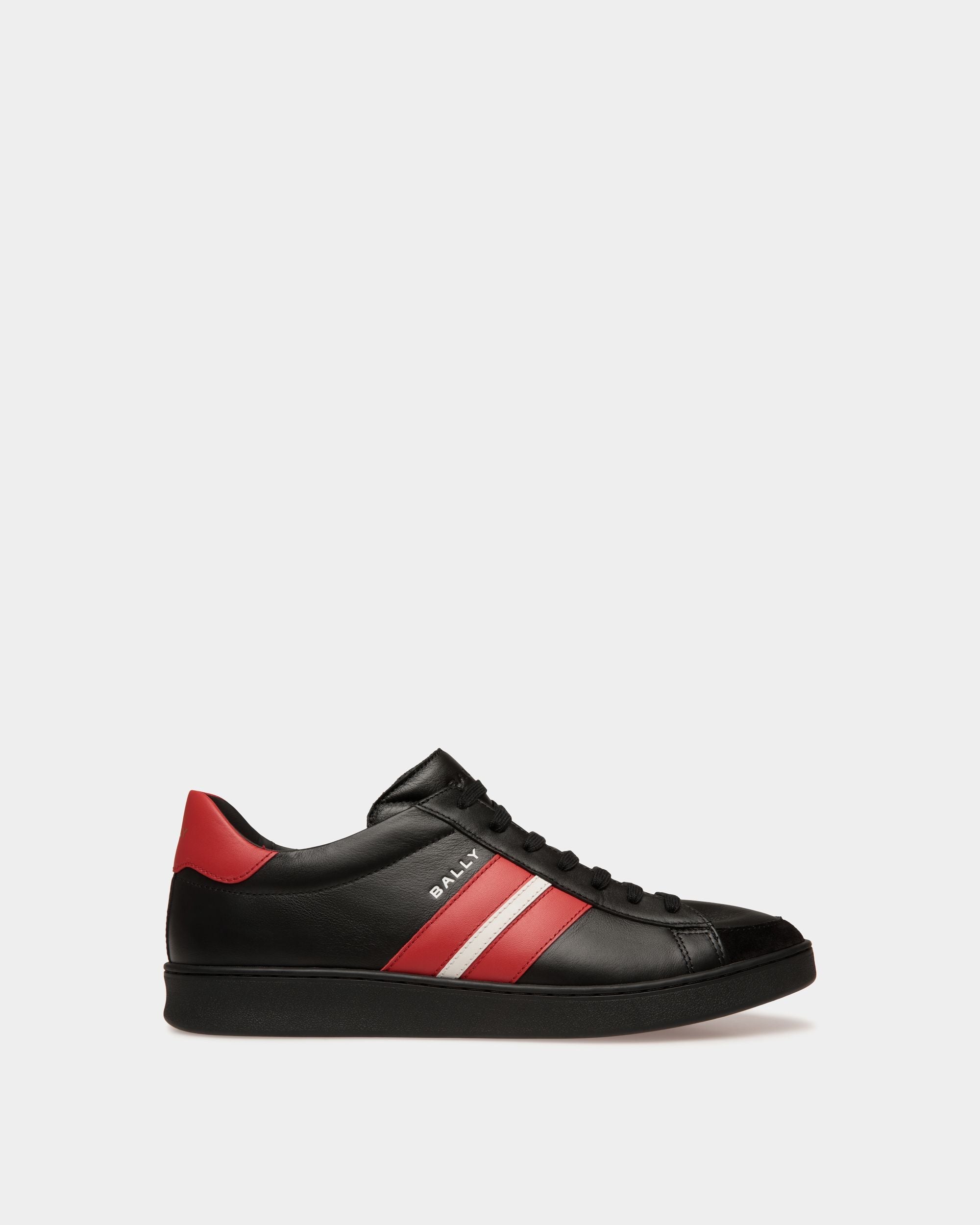 Bally Global - Tennis Sneaker in Black and Candy Red Leather - Black
