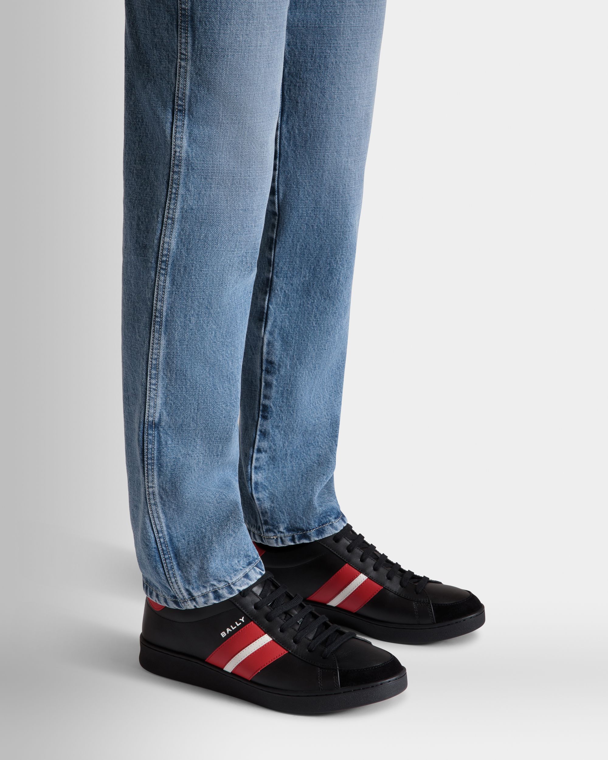 Bally Global - Tennis Sneaker in Black and Candy Red Leather - Black
