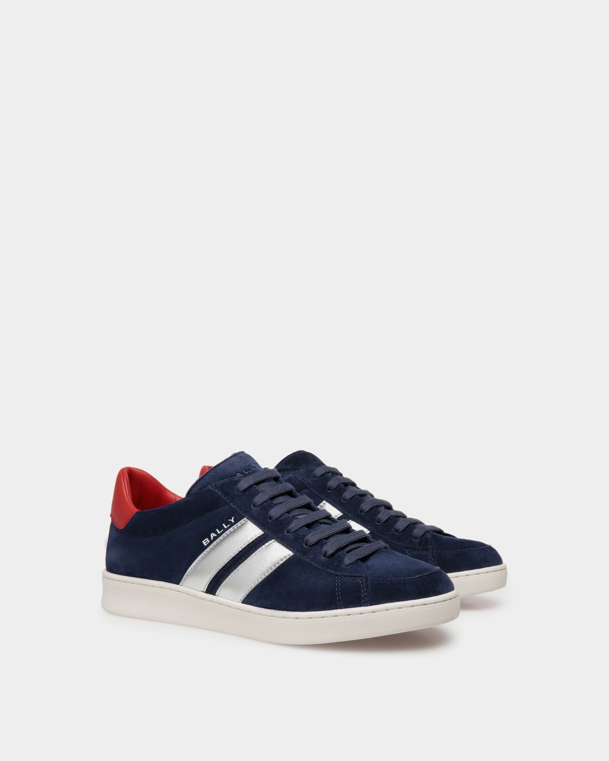 Bally Global - Tennis Sneaker in Navy Blue and Candy Red Suede Leather - Multicolor