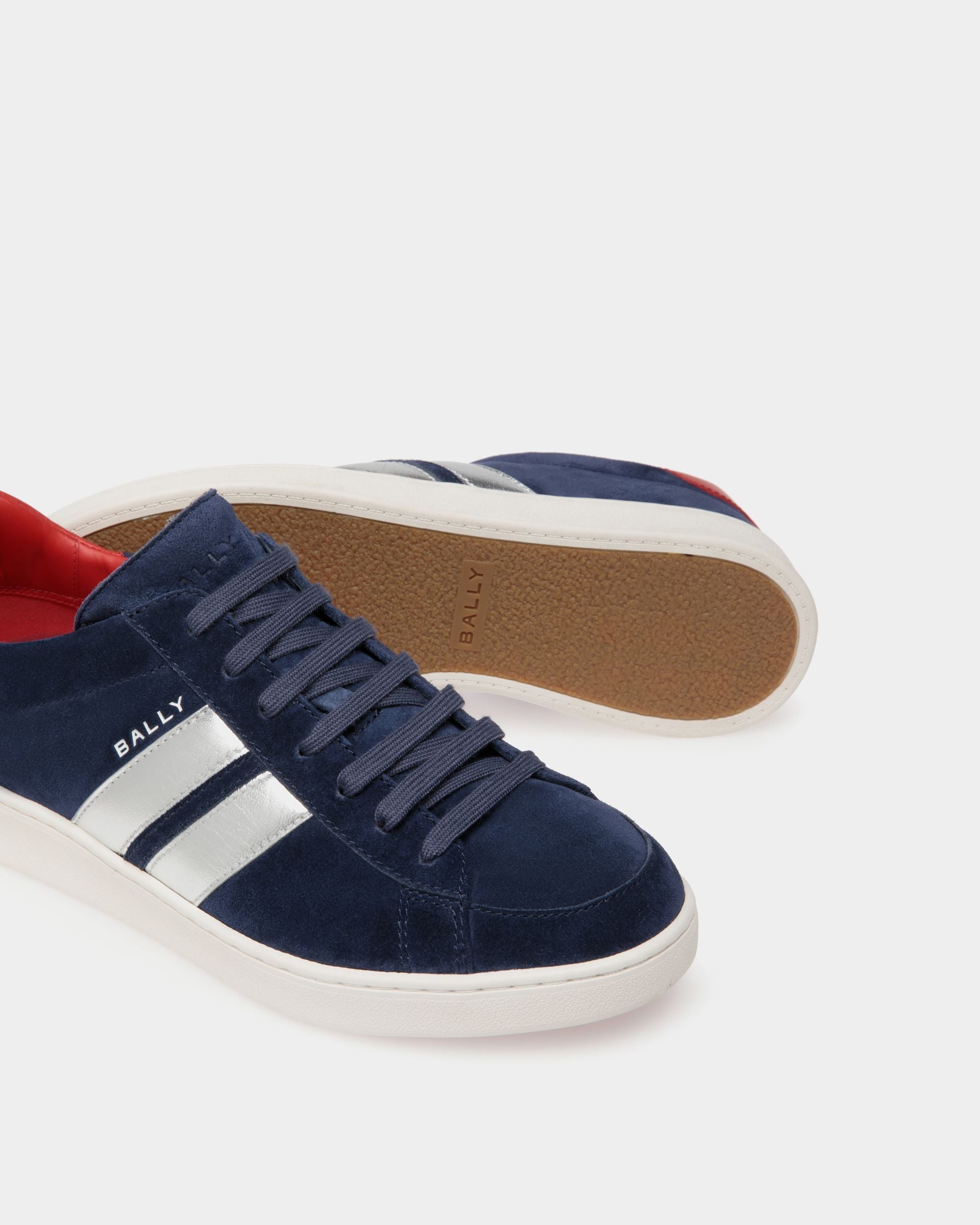 Bally Global - Tennis Sneaker in Navy Blue and Candy Red Suede Leather - Multicolor