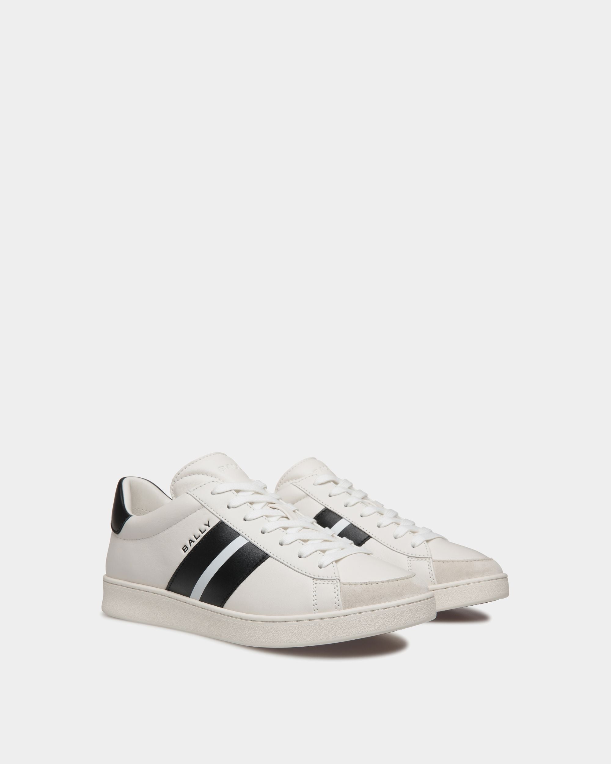 Bally Global - Sneaker Tennis En Cuir Blanc Et Noir - Blanc