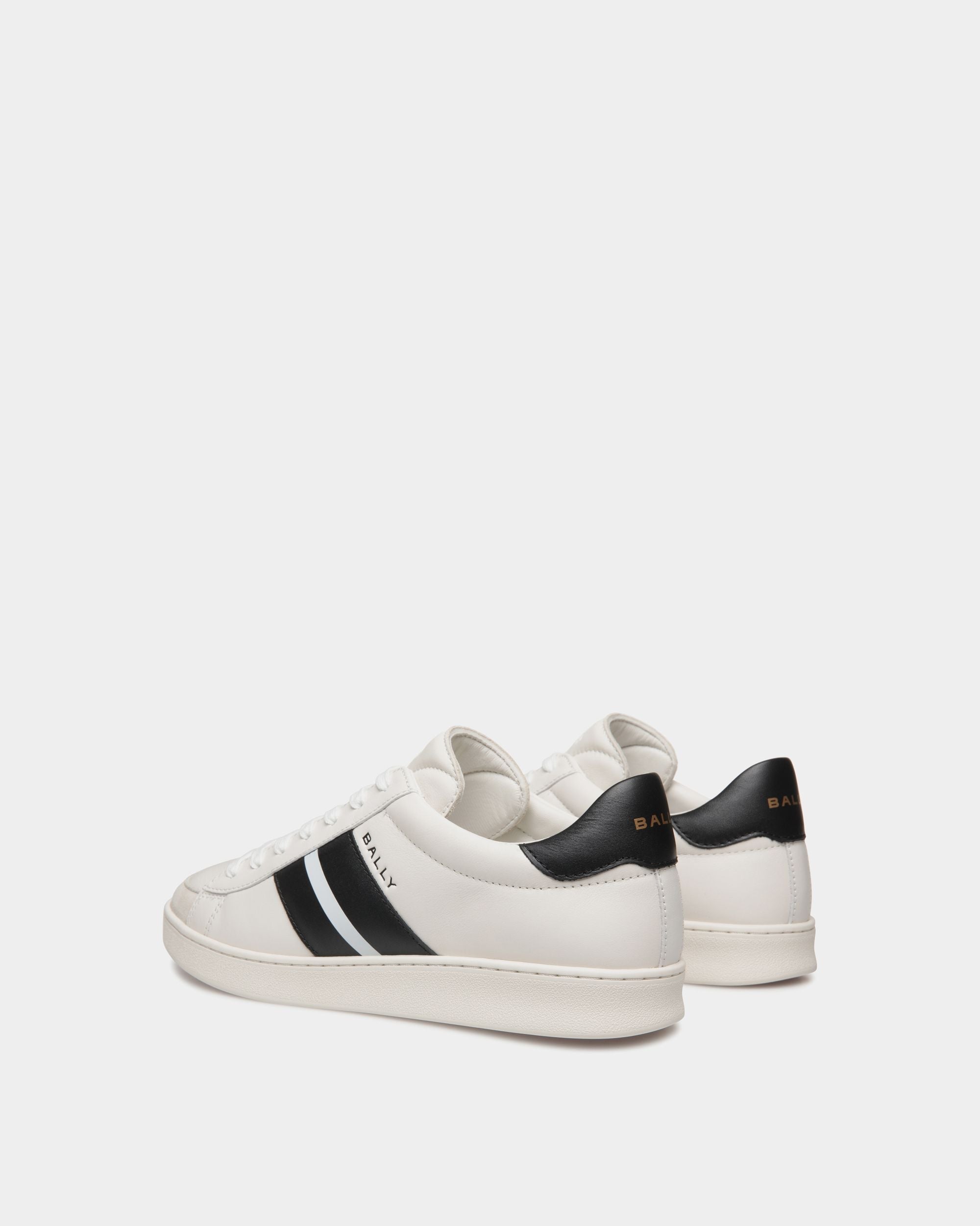 Bally Global - Sneaker Tennis En Cuir Blanc Et Noir - Blanc