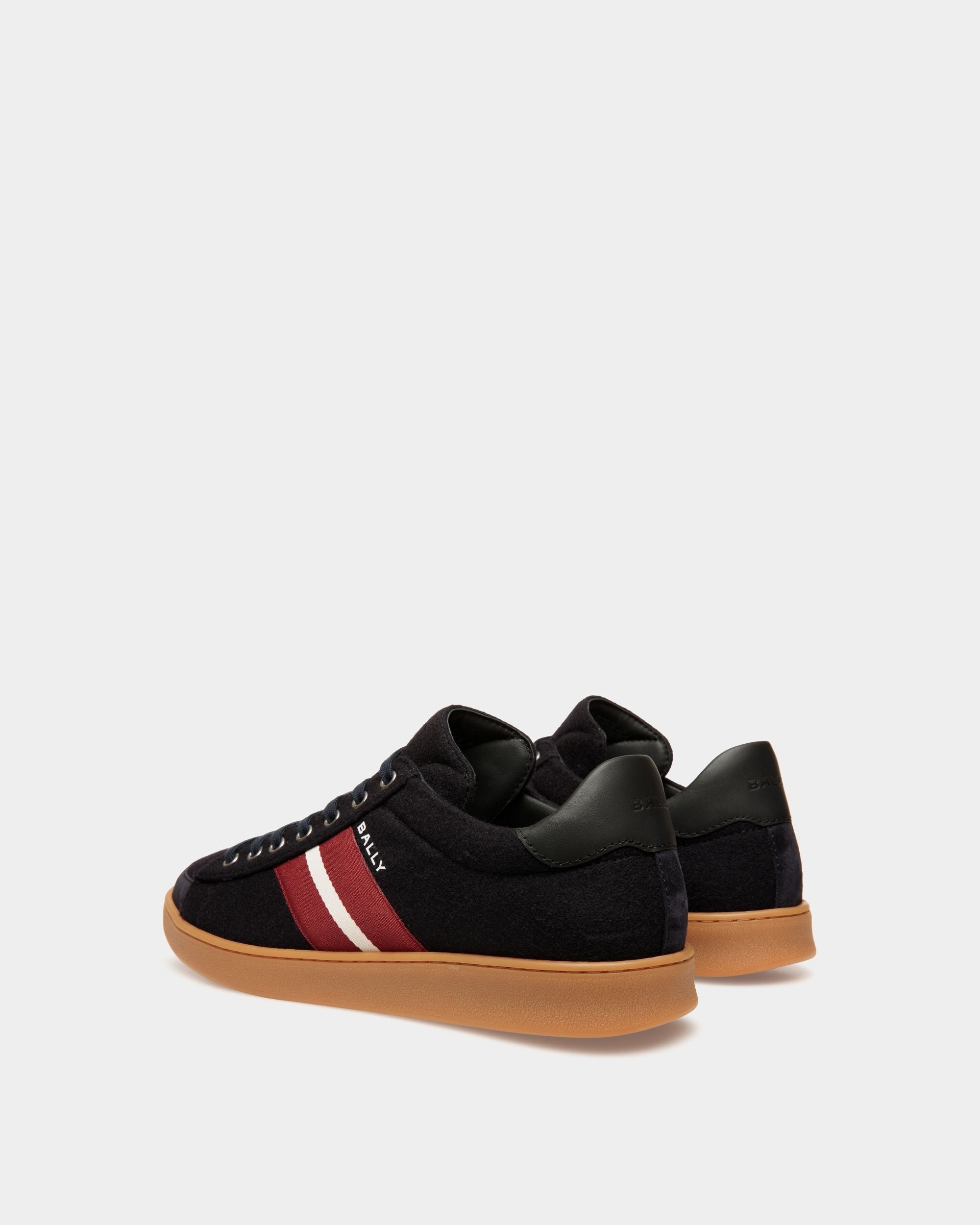 Bally Global - Zapatilla Tennis De Lana Navy Blue Y Piel Negra - Azul