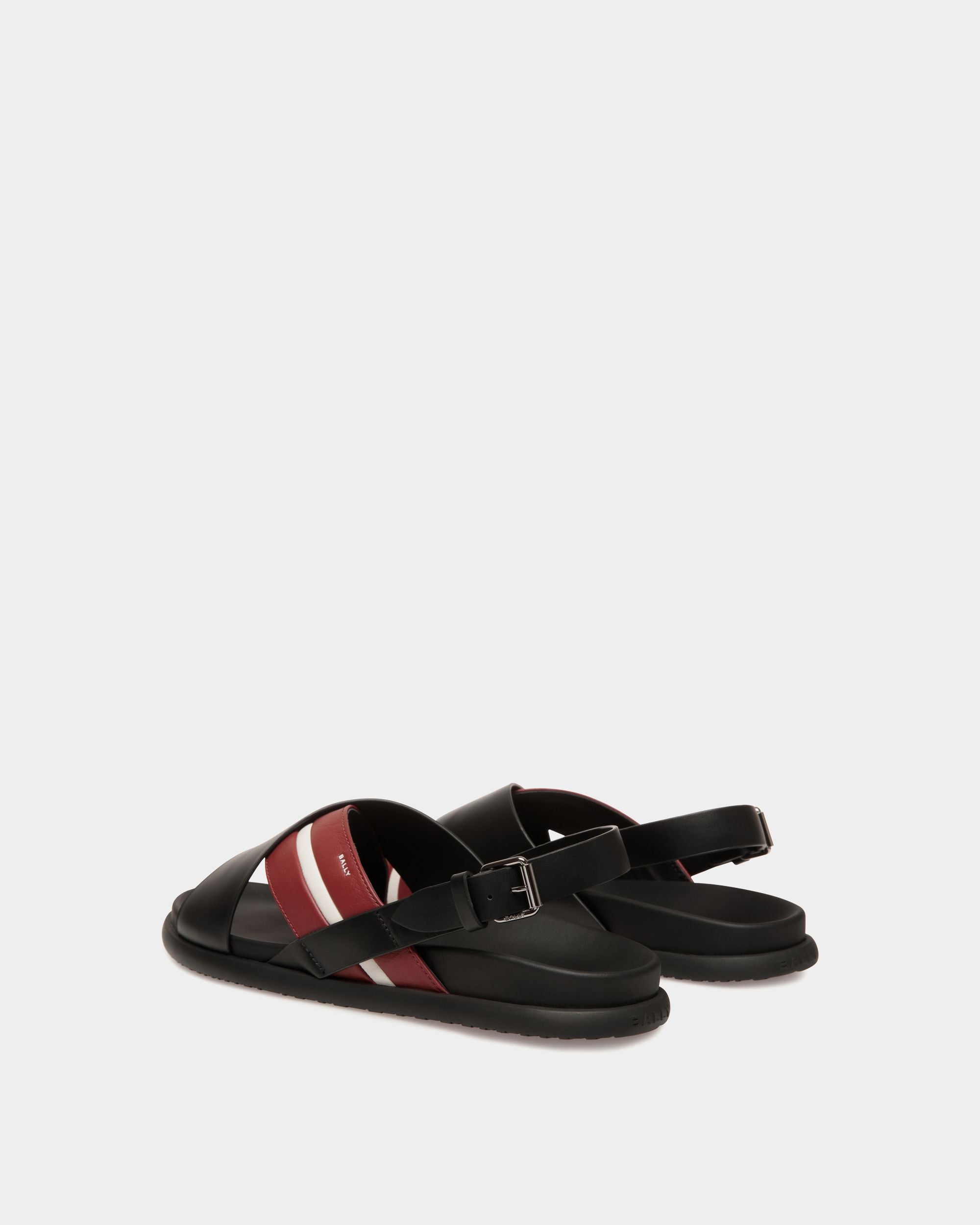 Bally Global - Sandalia Newport De Piel Negra Y Roja - Negro
