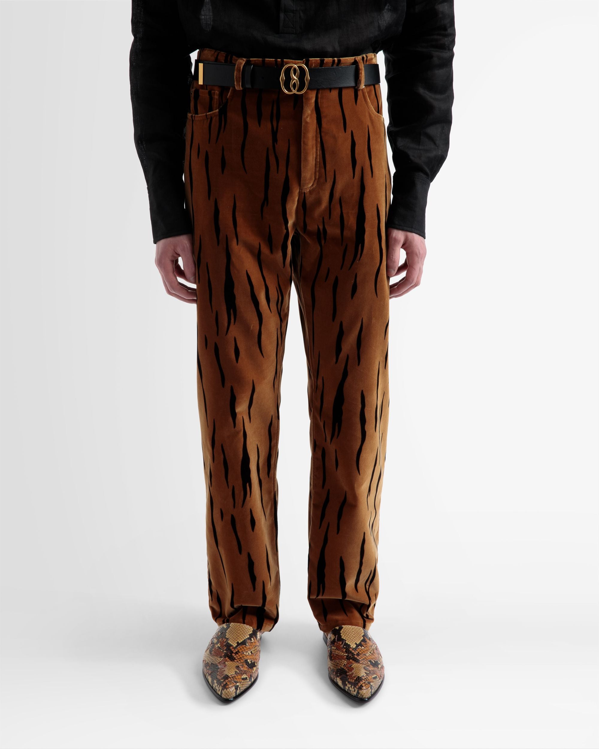 Bally Global - Tiger Printed Pants In Black And Desert Velvet - Multicolor