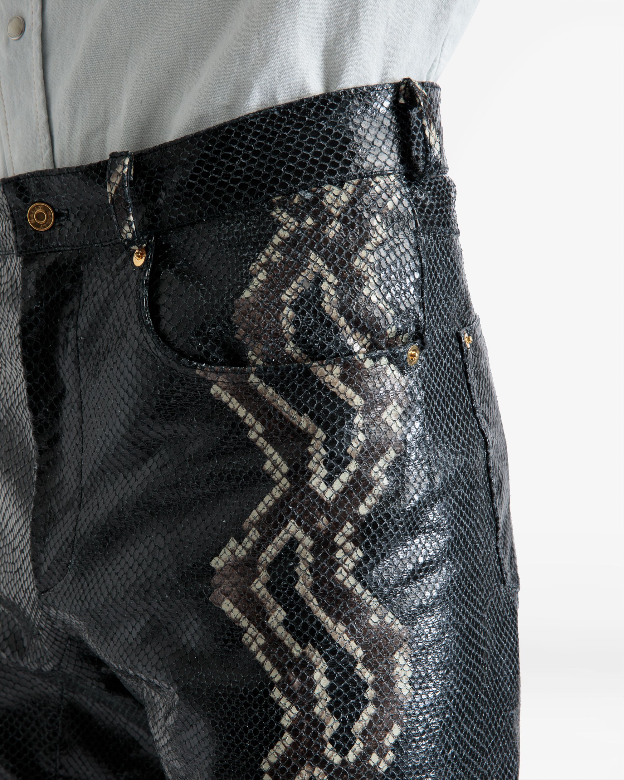 Bally Global - Straight Pants In Black Printed Leather - Multicolor