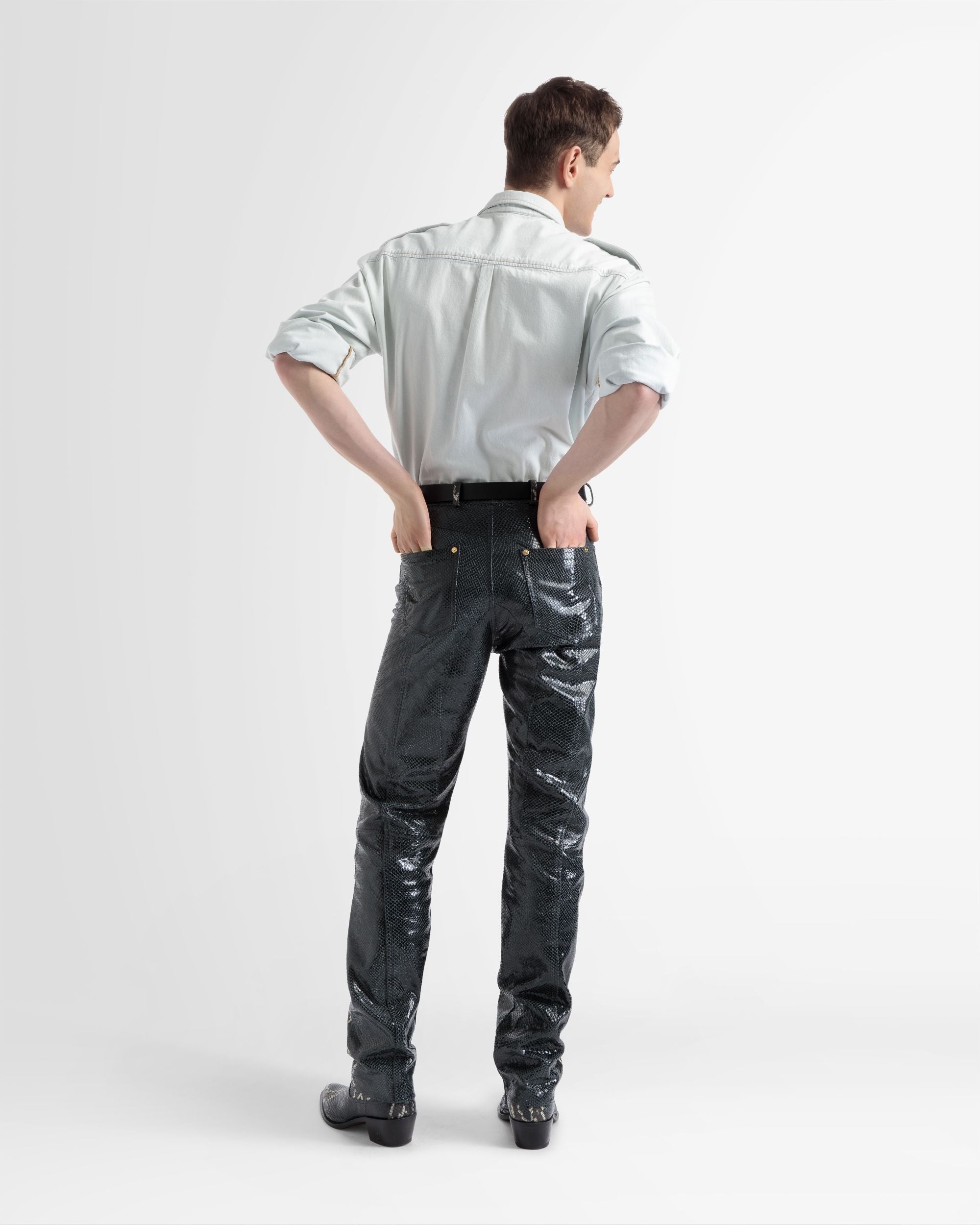 Bally Global - Straight Pants In Black Printed Leather - Multicolor
