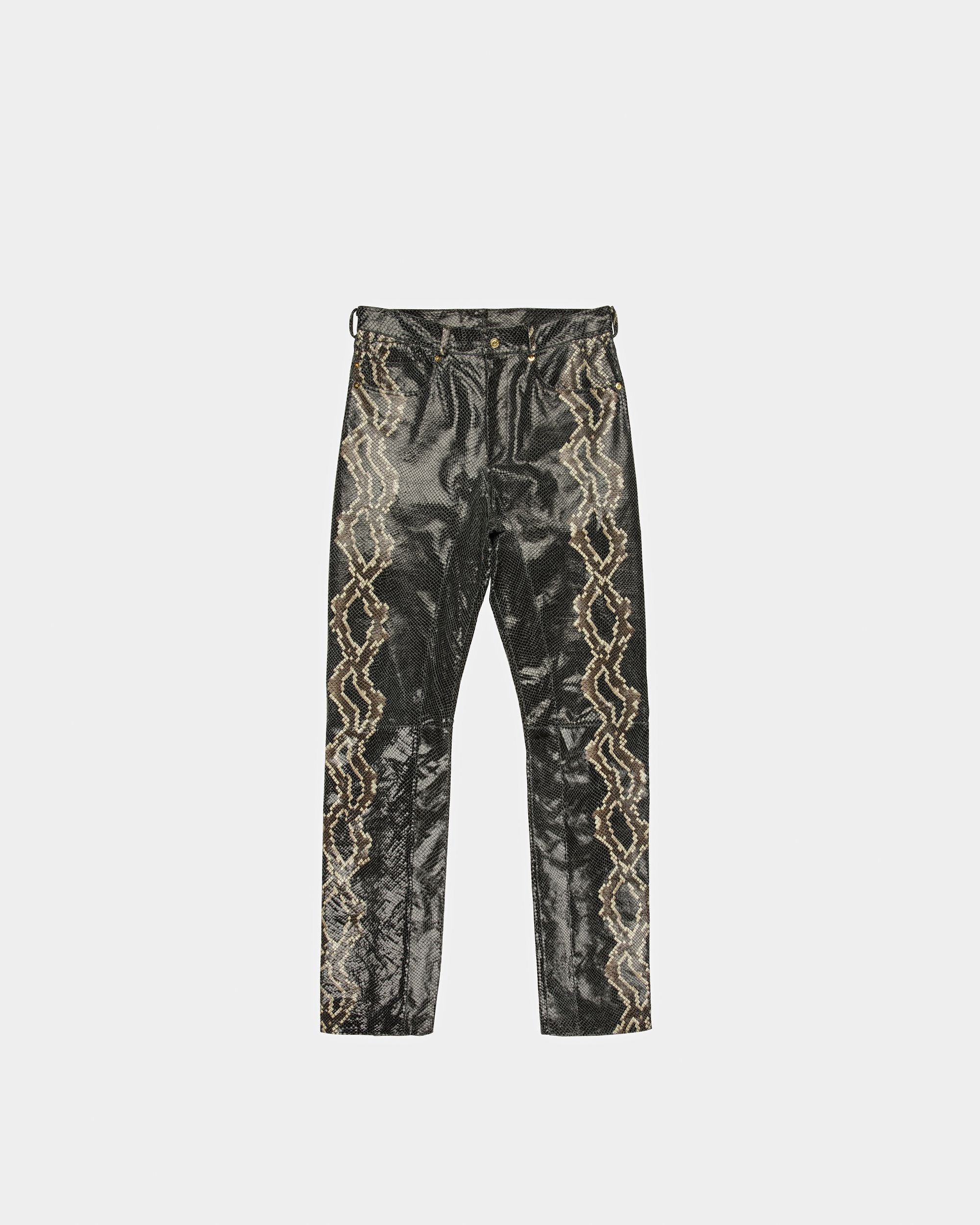 Bally Global - Straight Pants In Black Printed Leather - Multicolor