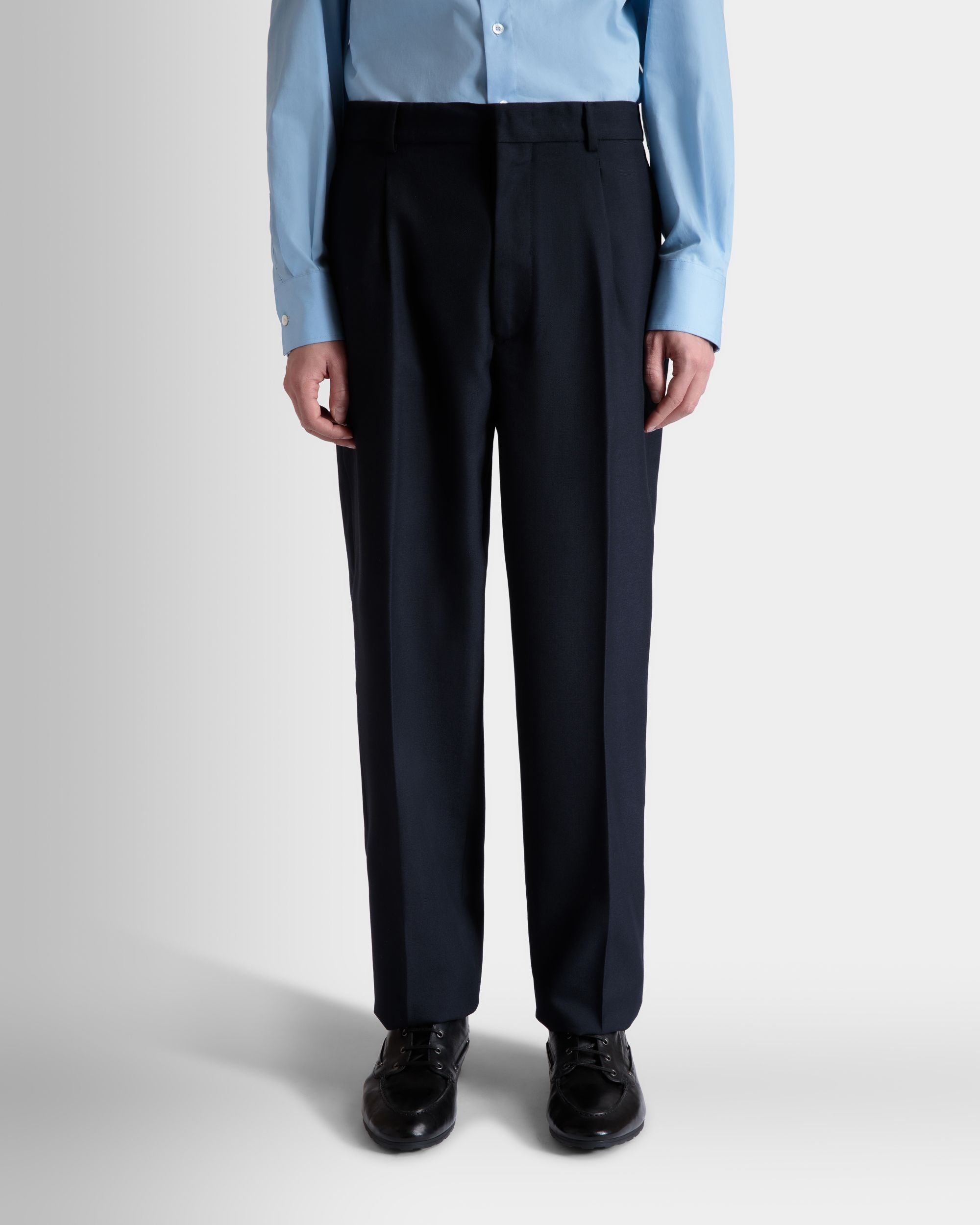 Bally Global - Pantalón Con Pinzas De Mezcla De Lana Navy Blue - Azul
