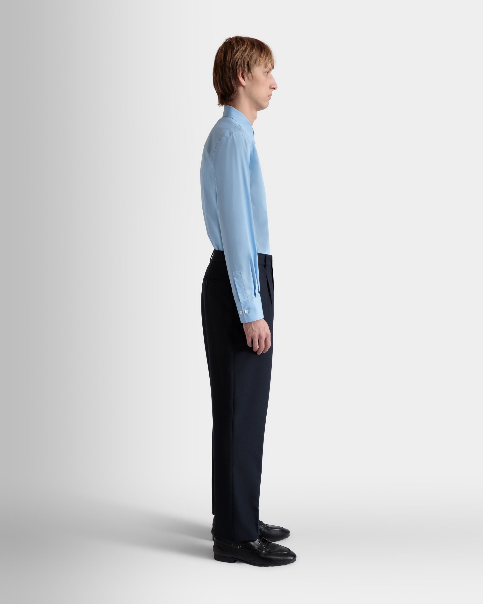 Bally Global - Pantalón Con Pinzas De Mezcla De Lana Navy Blue - Azul