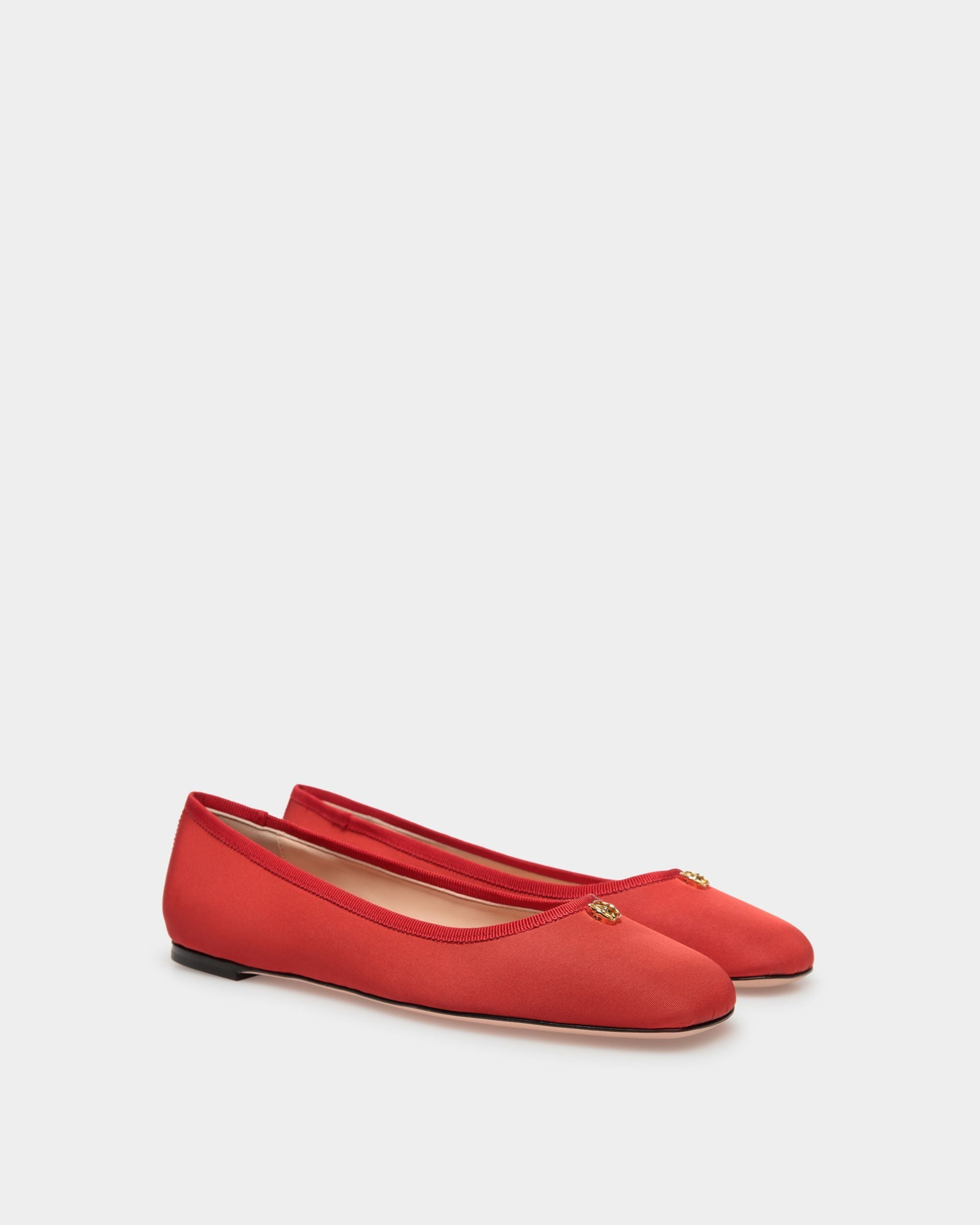 Bally Global - Ballyrina Flat in Red Silk Faille - Red