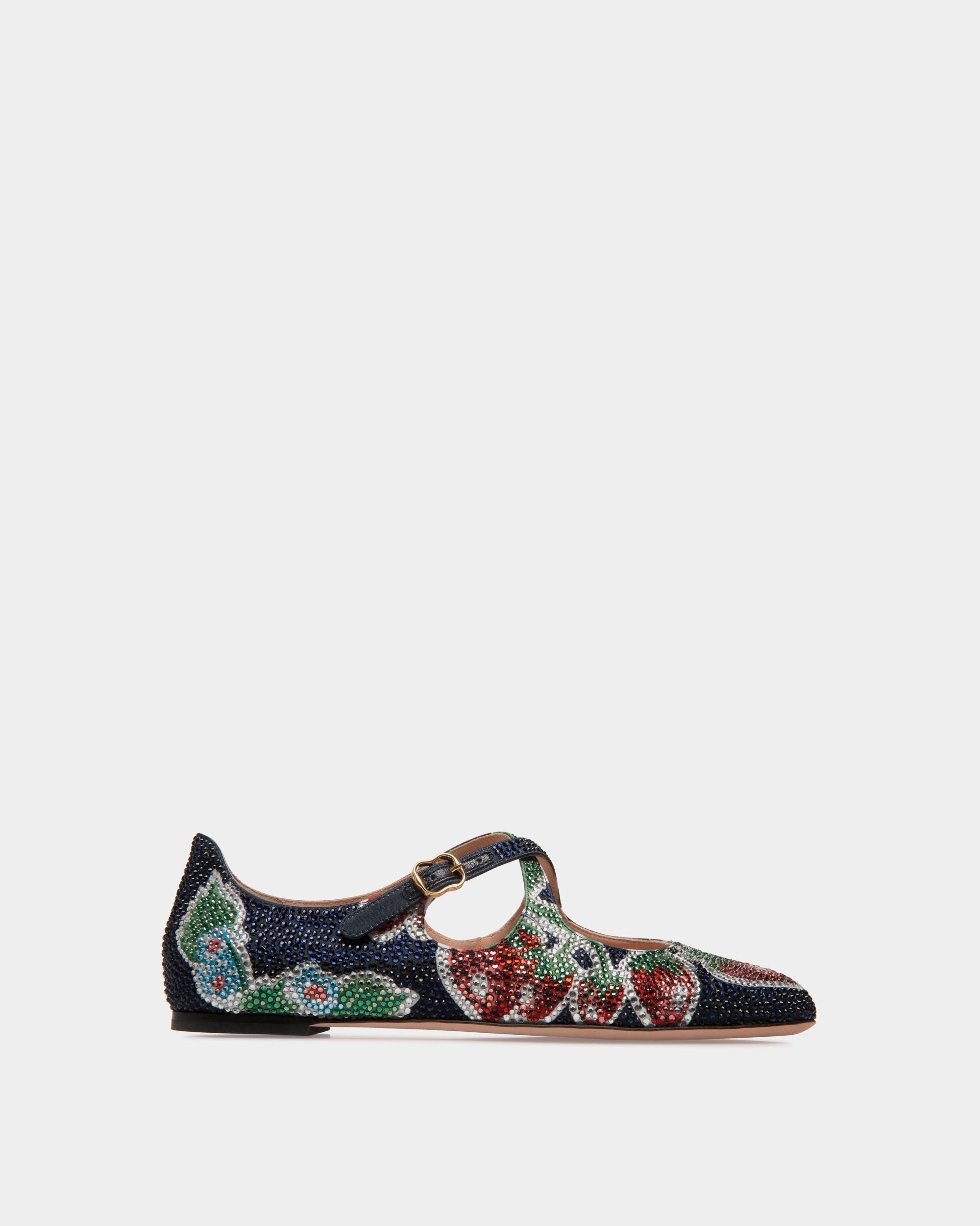 Bally Global - Ballyrina Flat in Strawberry Print Fabric with Crystals - Blue