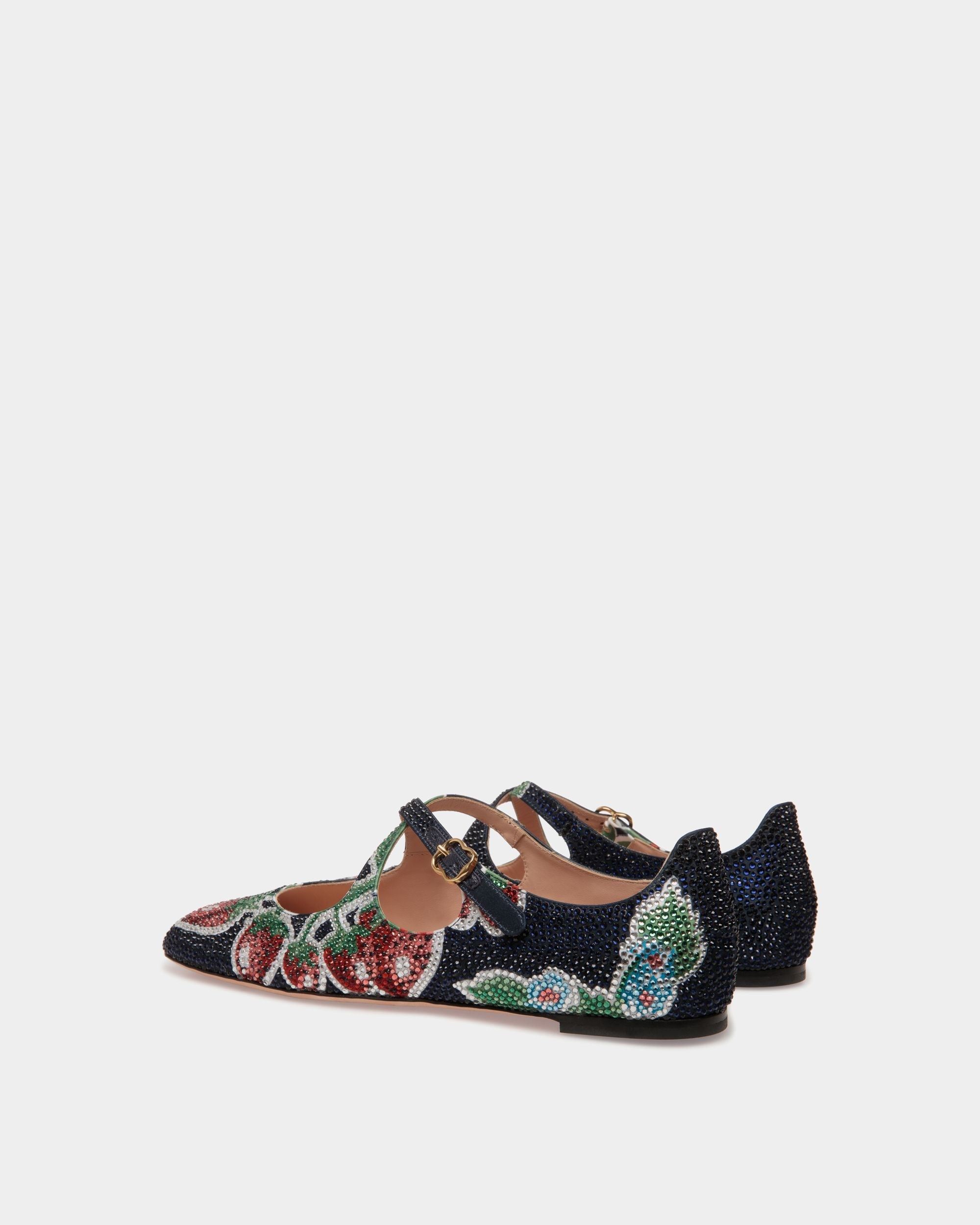 Bally Global - Ballyrina Flat in Strawberry Print Fabric with Crystals - Blue
