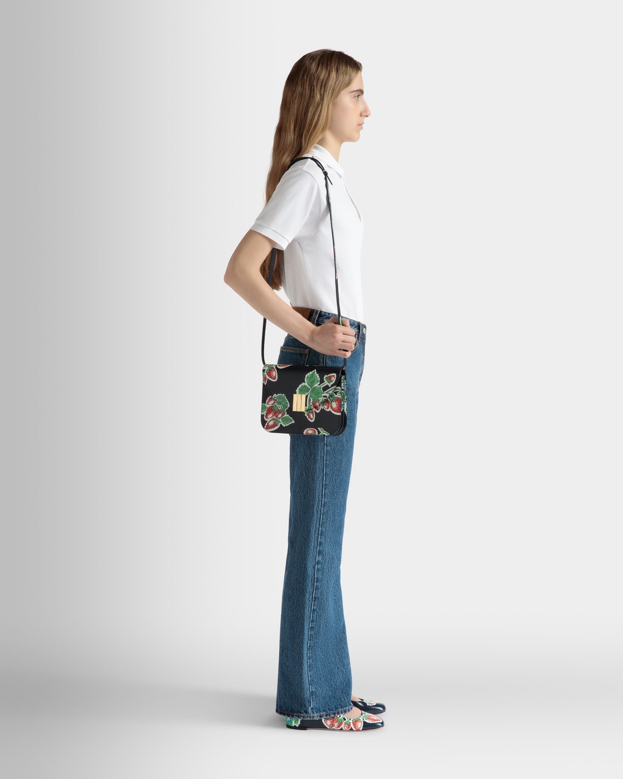 Bally Global - Ollam Crossbody Bag in Strawberry Print Leather - Blue