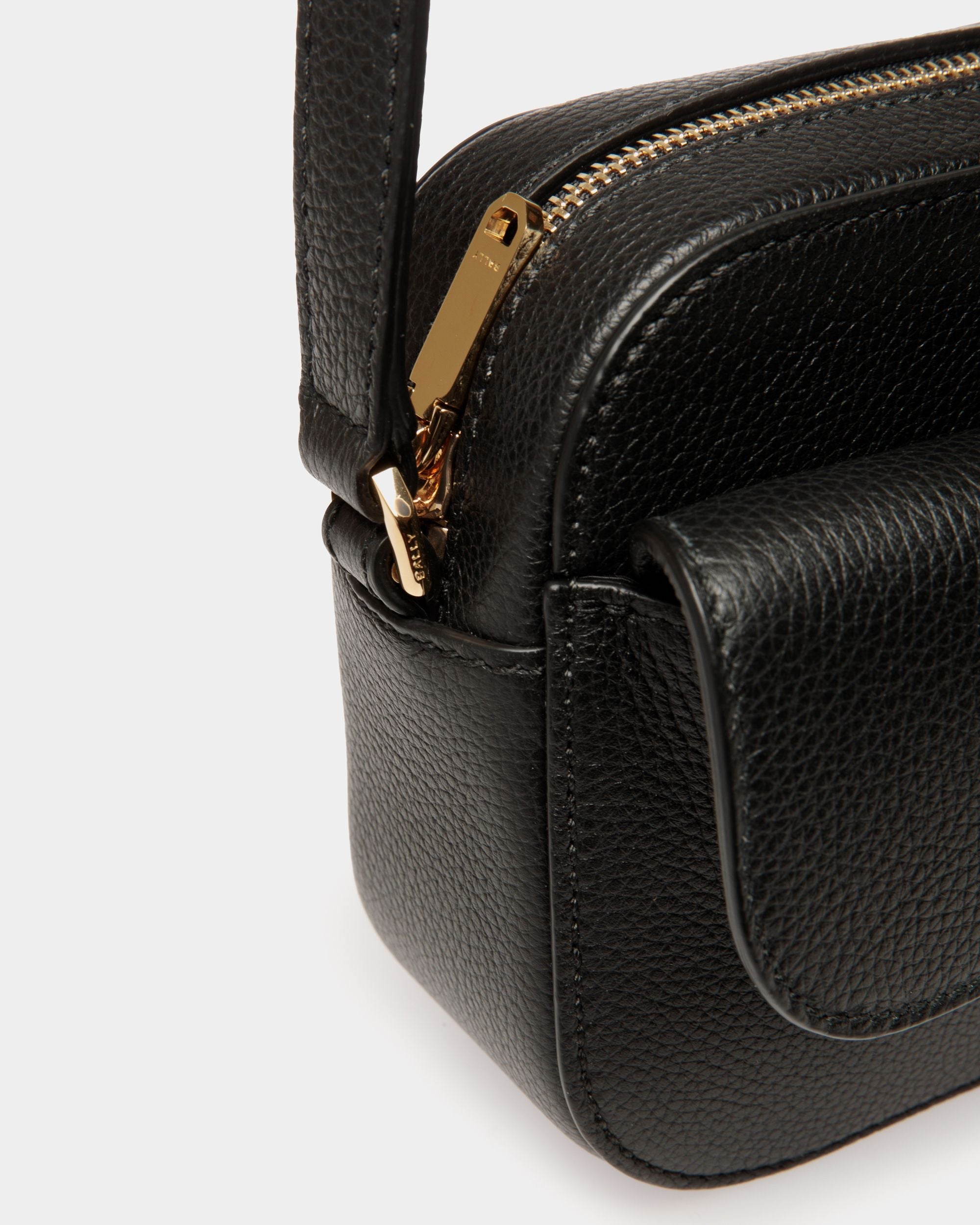 Bally Global - Lock Me Small Crossbody Bag in Black Grained Leather - Black