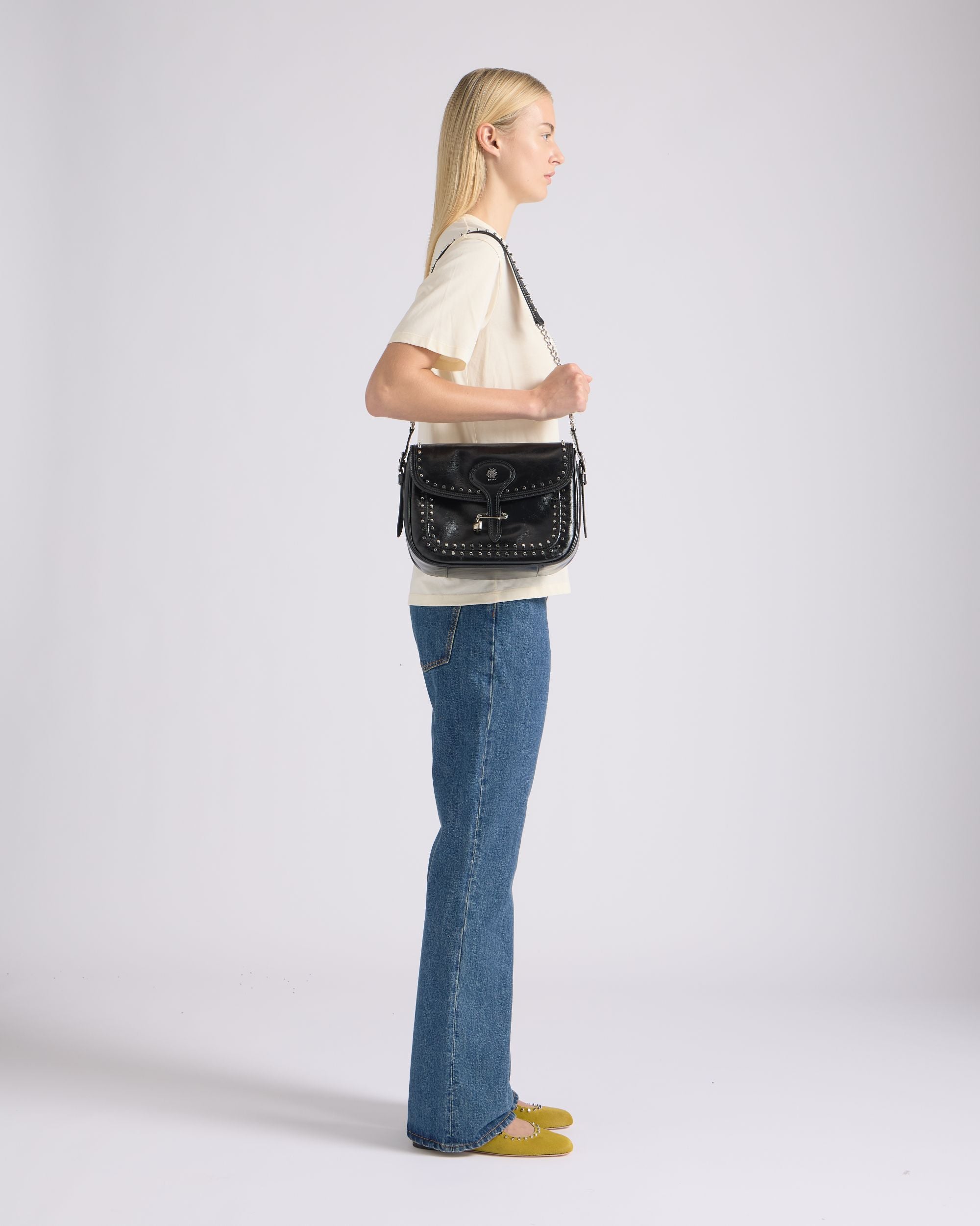 Bally Global - Beckett Soft Crossbody Bag in Black Leather With a Bally Pin and Studs - Black