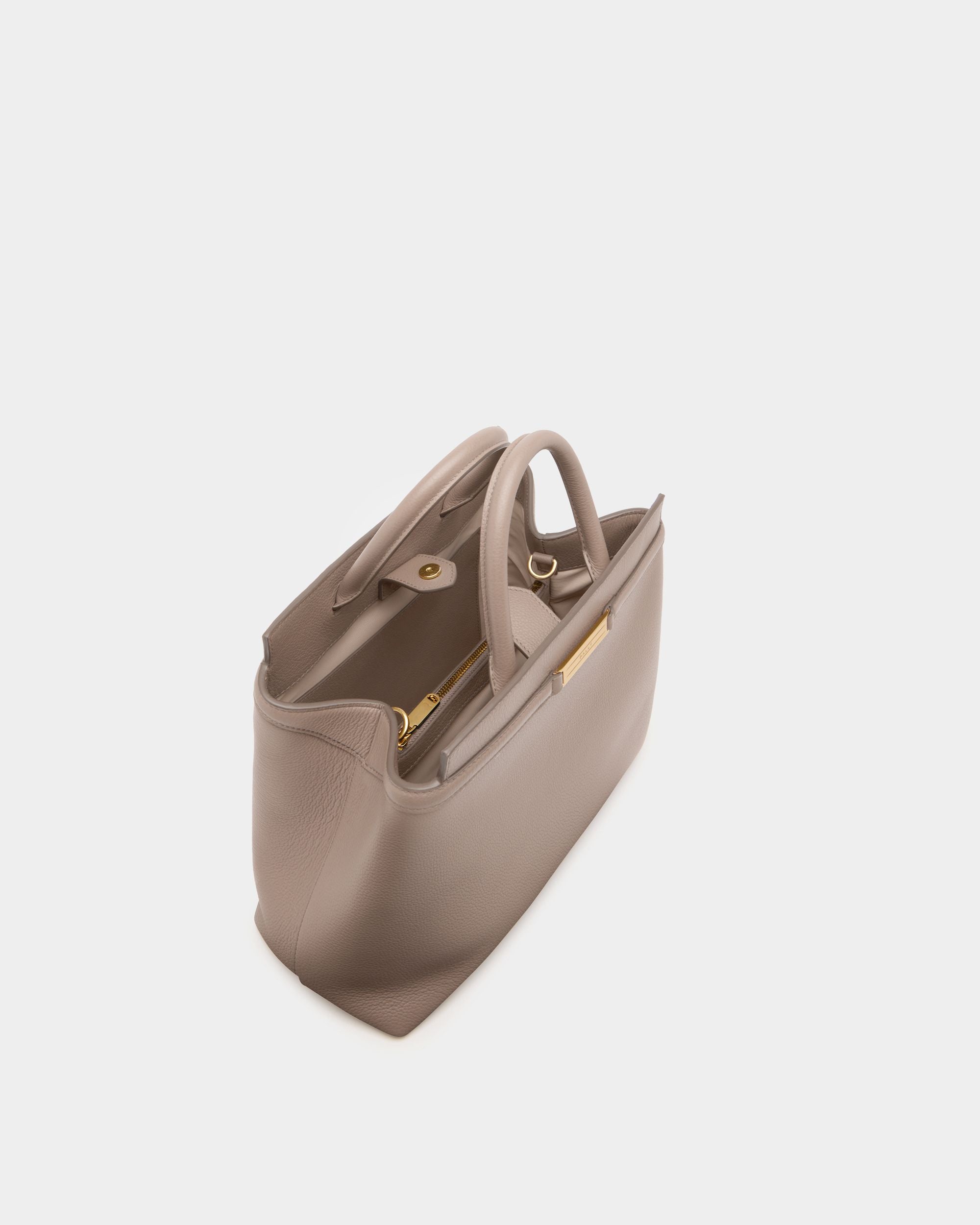 Bally Global - Sac Cabas Deco En Cuir Grainé Taupe - Marron