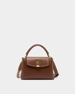 Lock Me Small Top Handle Bag in Brown Leather