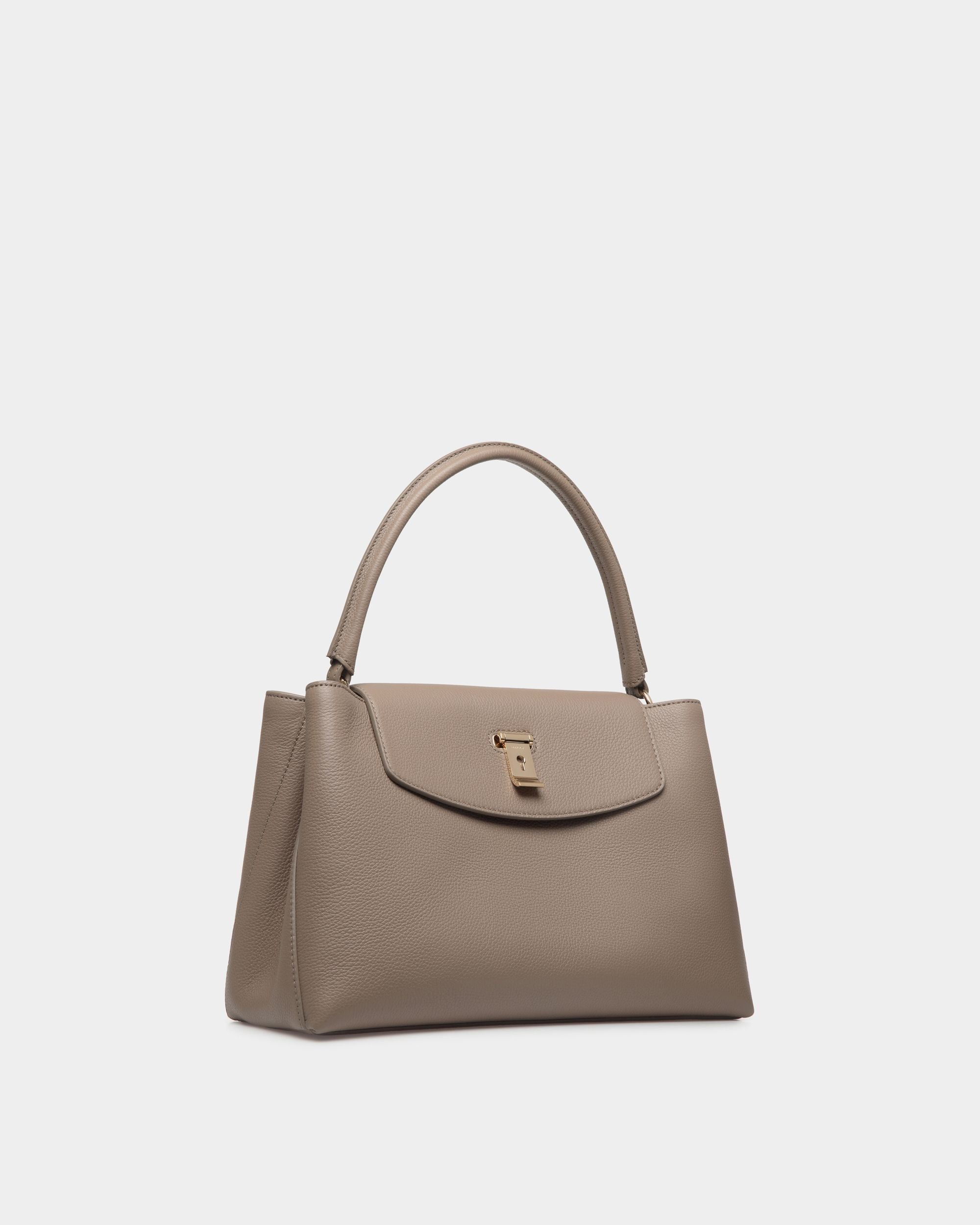 Bally Global - Lock Me Top Handle Bag In Taupe Grained Leather - Brown