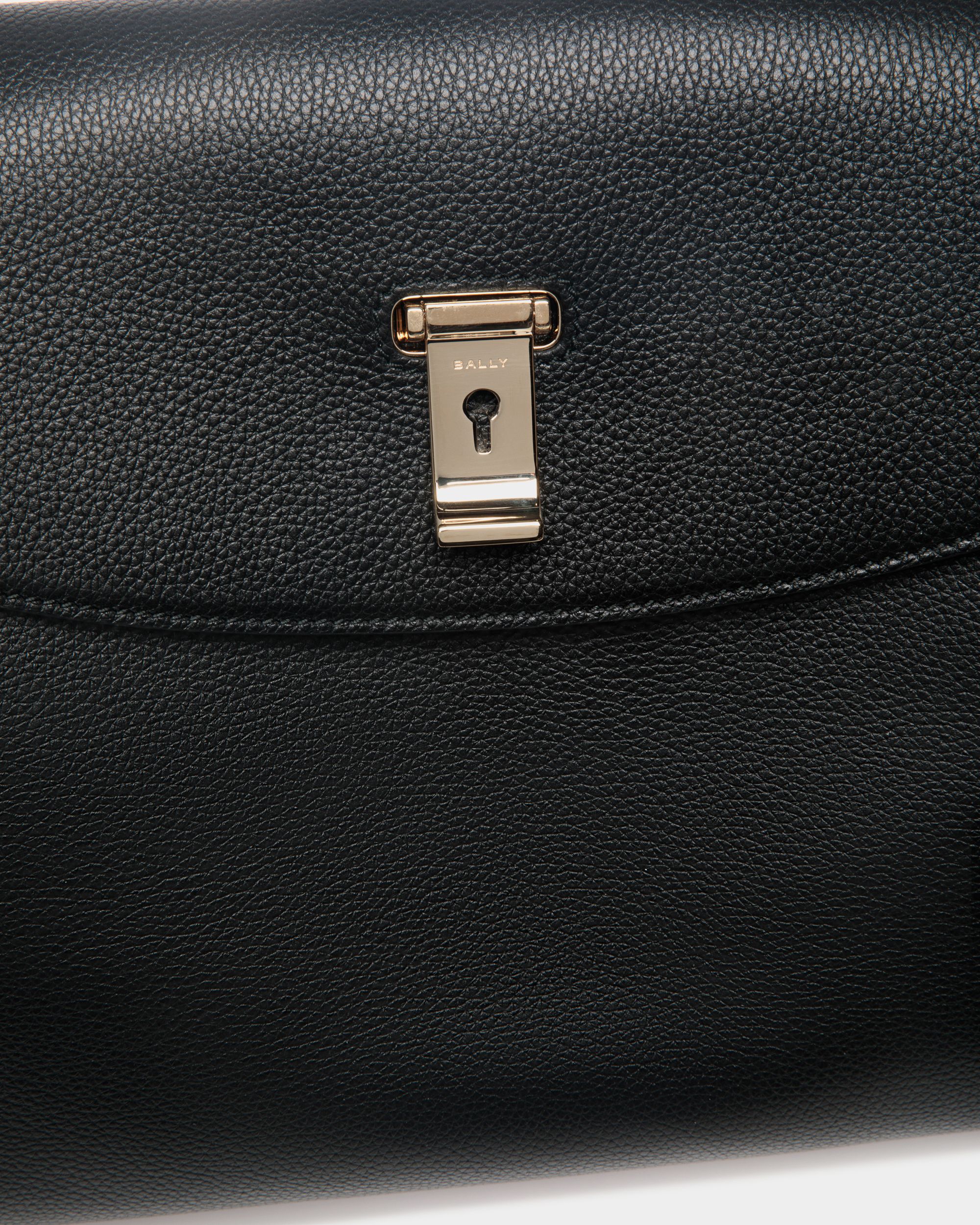 Bally Global - Lock Me Top Handle Bag In Black Grained Leather - Black