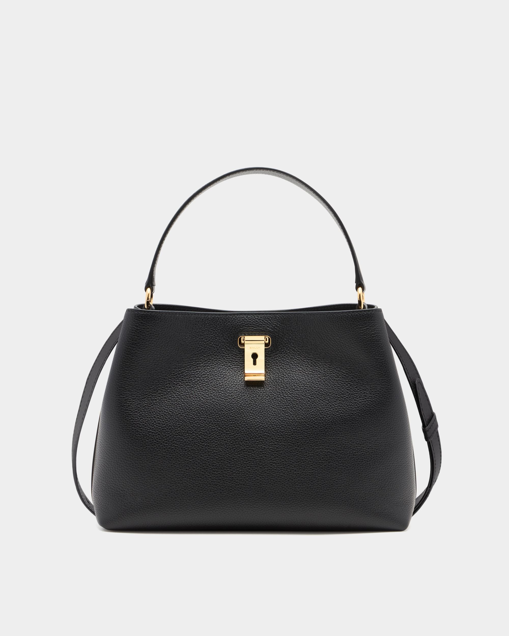 Bally Global - Lock Me Top Handle Bag in Black Grained Leather - Black