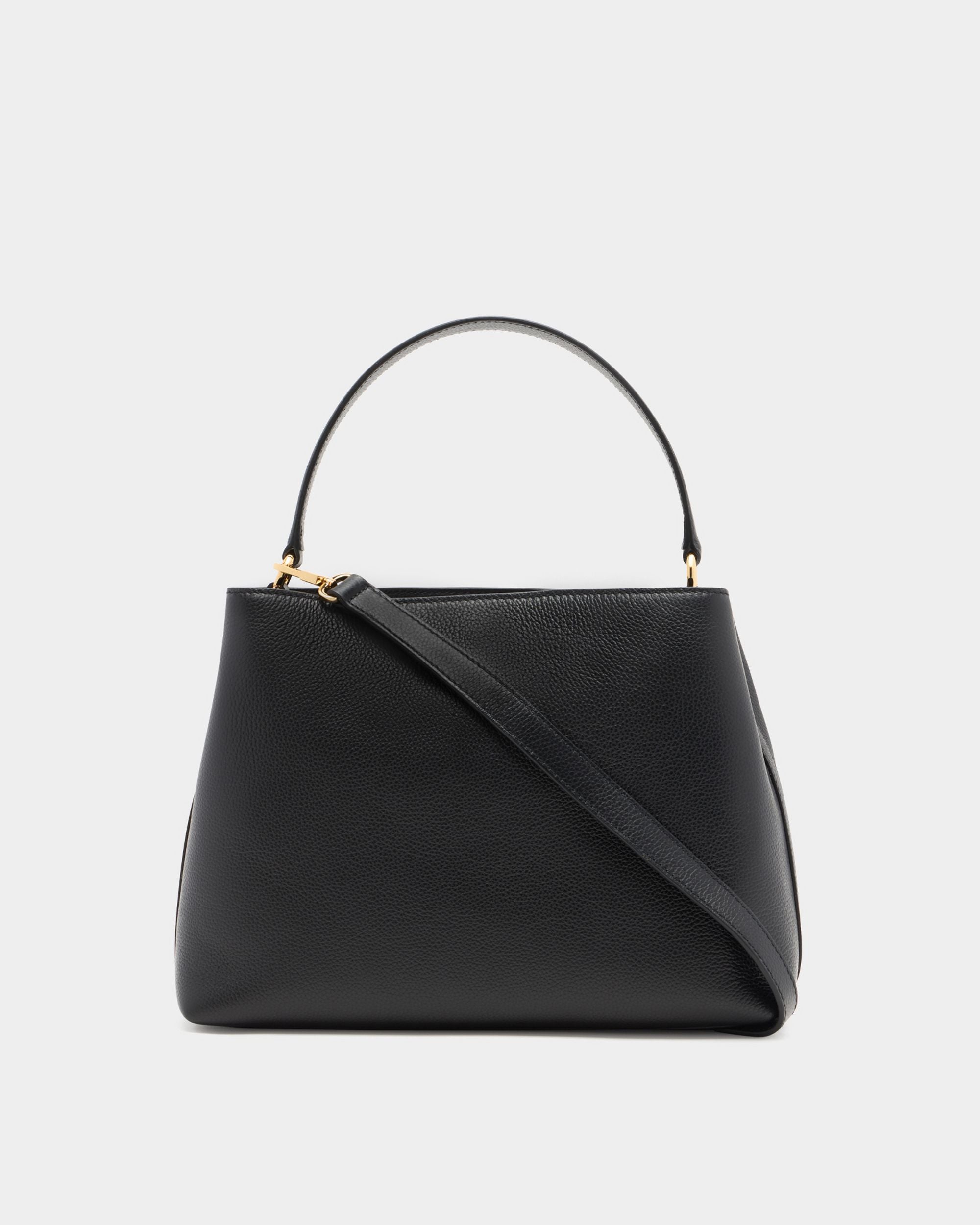 Bally Global - Lock Me Top Handle Bag in Black Grained Leather - Black