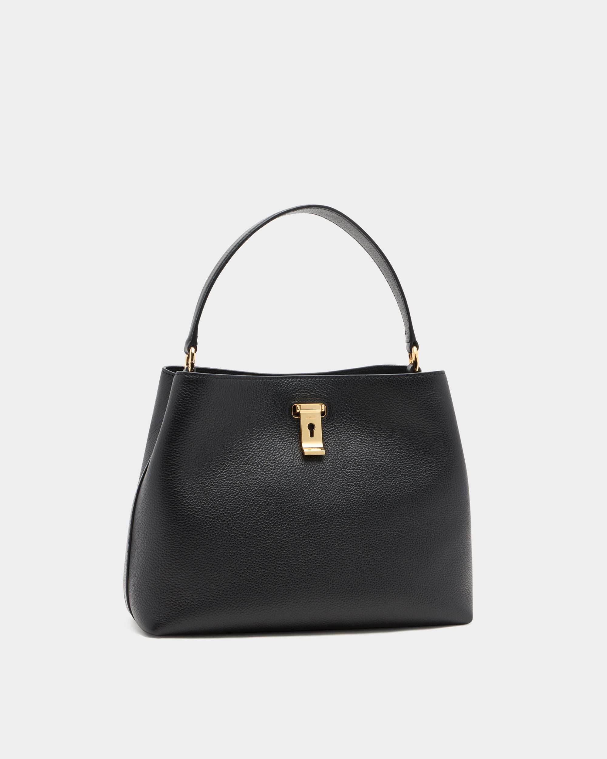 Bally Global - Lock Me Top Handle Bag in Black Grained Leather - Black