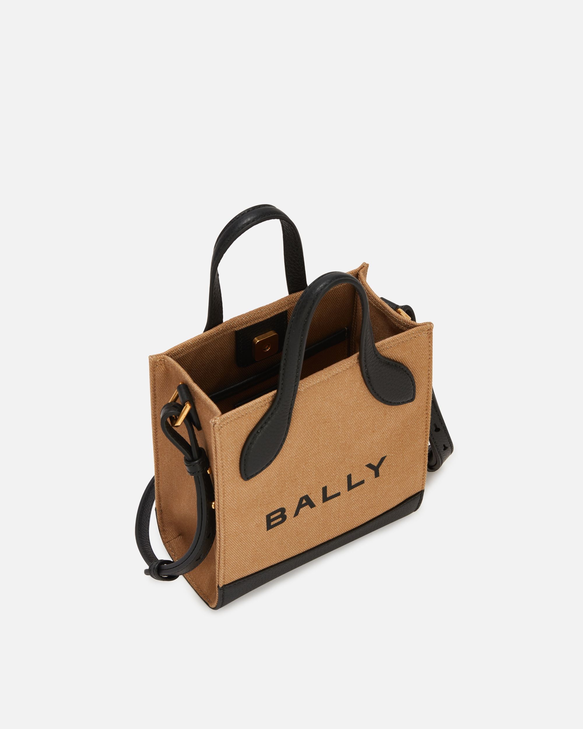 Bally Global - Mini Sac Cabas Bar En Toile Et Cuir Beige Et Noir - Beige