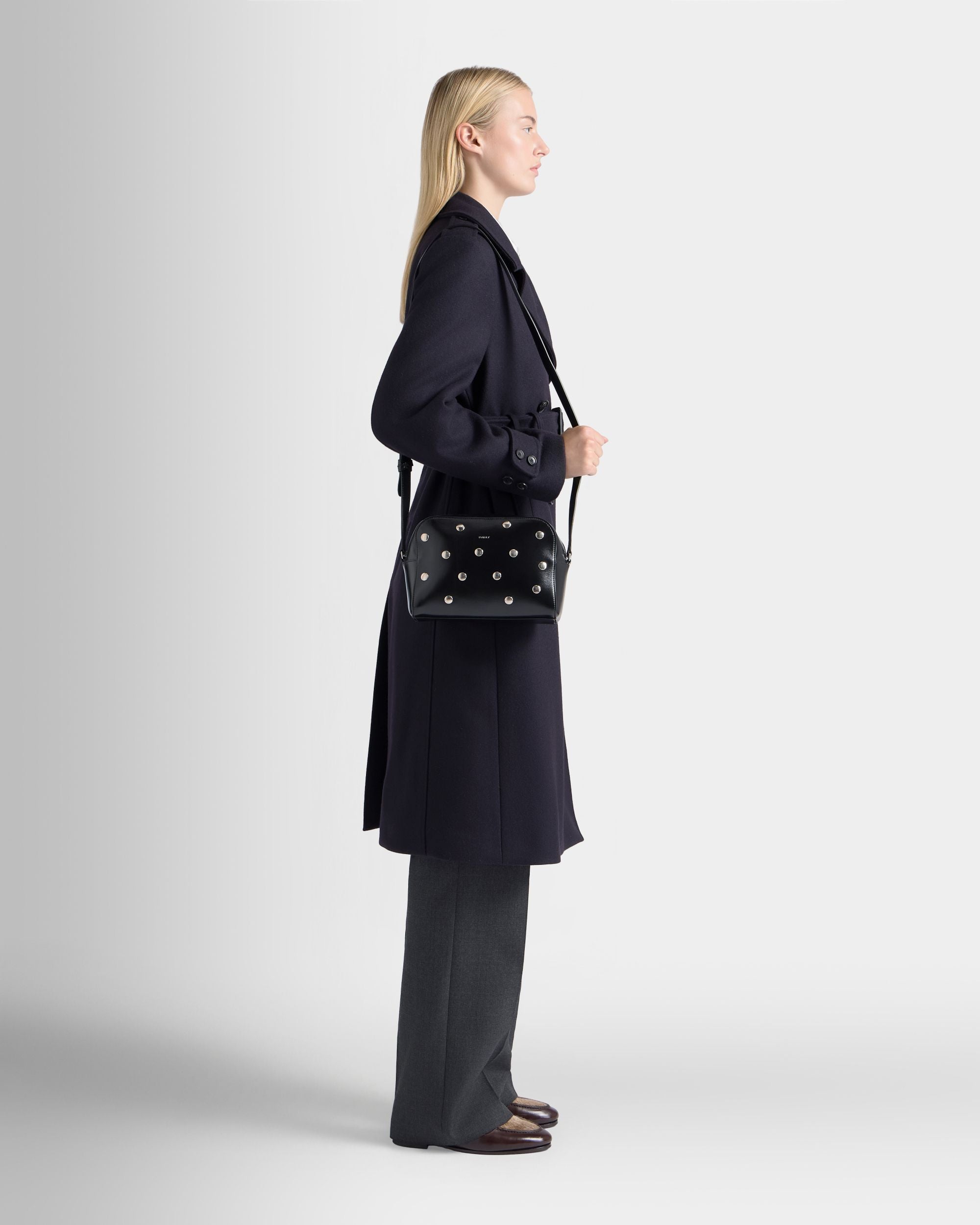 Bally Global - Easy Bally Crossbody Bag in Black Leather and Studs - Black