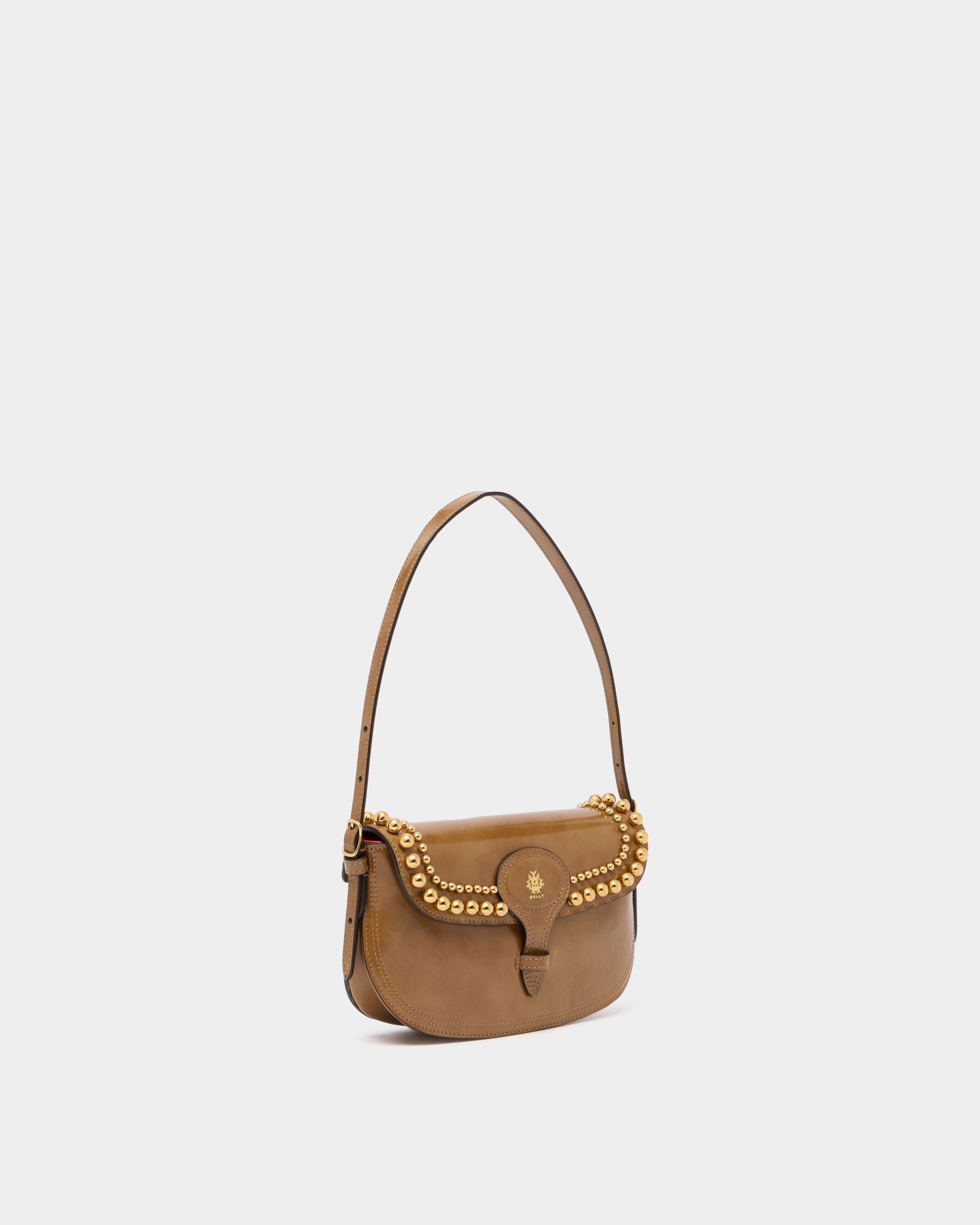 Bally Global - Beckett Small Shoulder Bag in Beige Brushed Leather With Studs - Beige