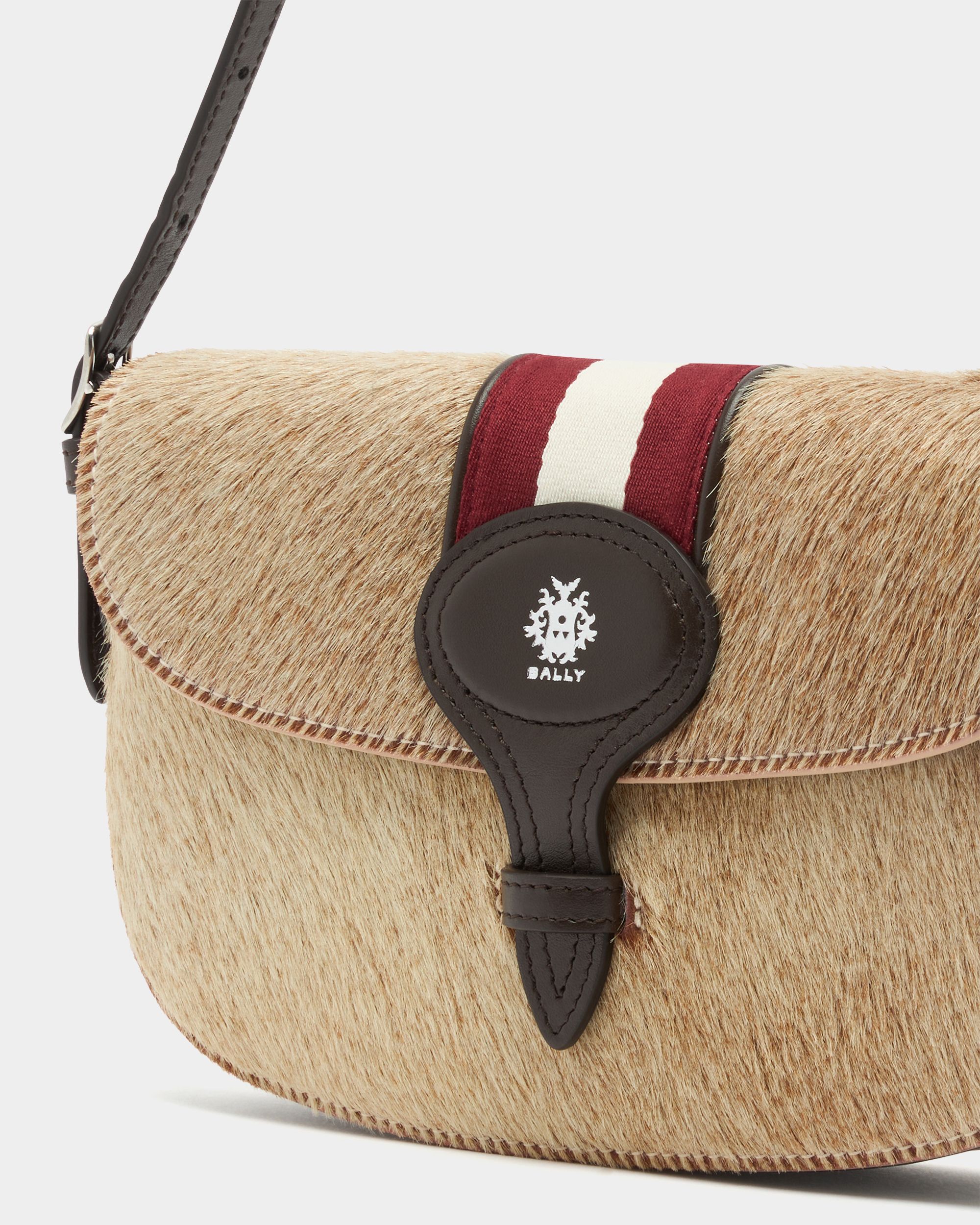 Bally Global - Beckett Small Shoulder Bag in Beige Pony Hair With a Bally Ribbon - Beige
