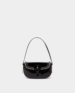 Beckett Small Shoulder Bag in Black Brushed Leather With Studs