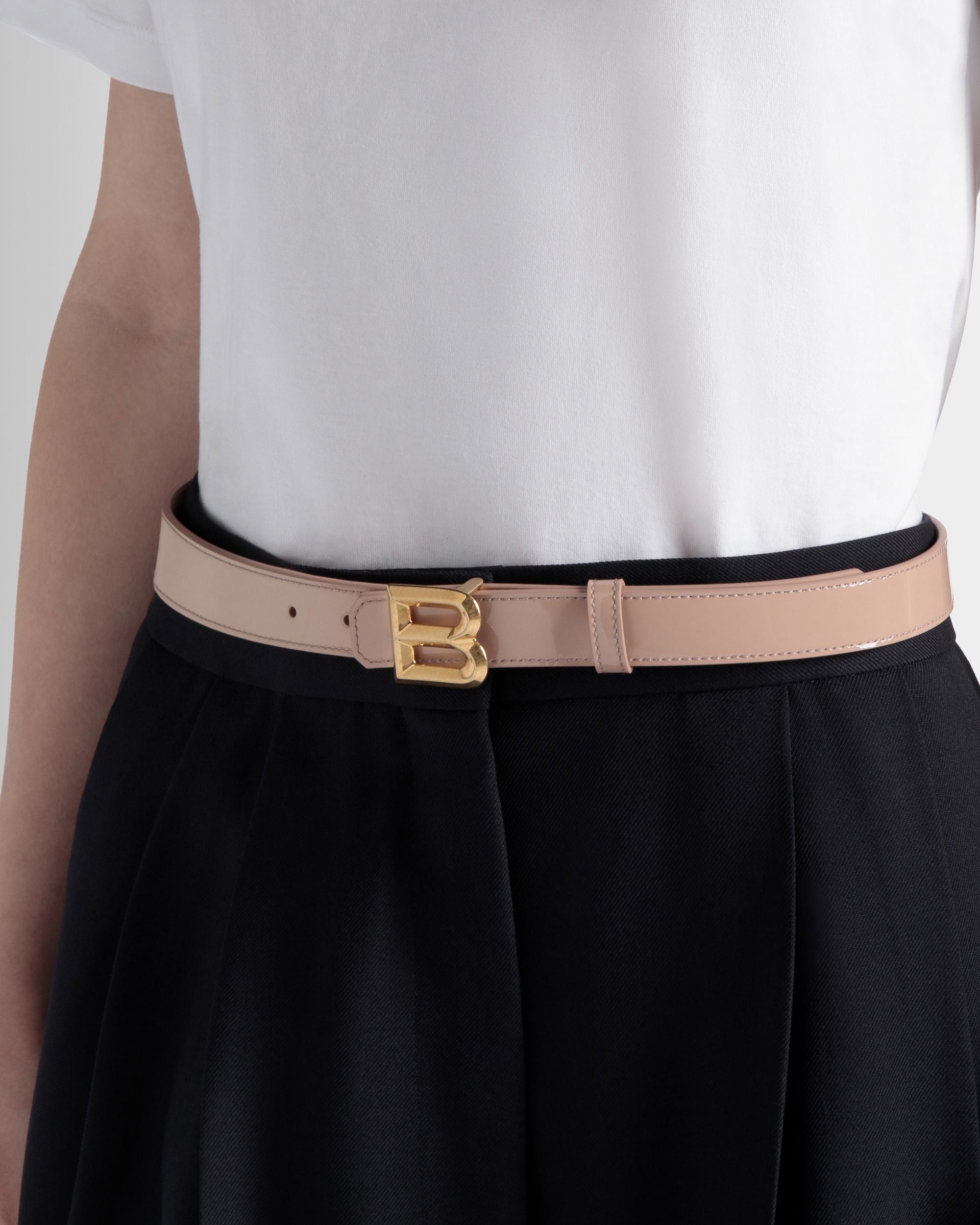 Bally Global - B Bold 25mm Belt In Light Beige Patent Leather - Beige