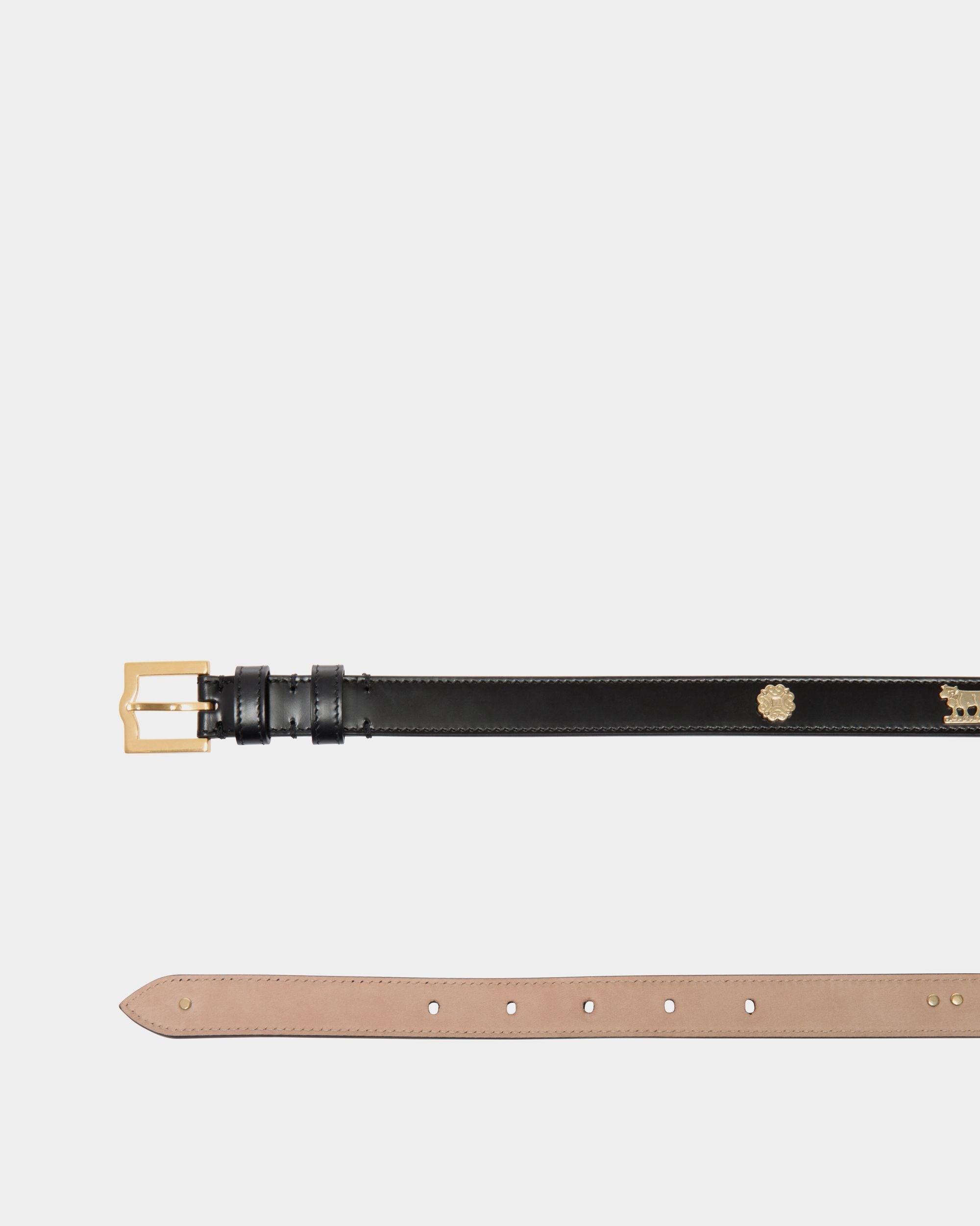 Bally Global - Emblem 85 cm Belt in Black Brushed Leather - Black