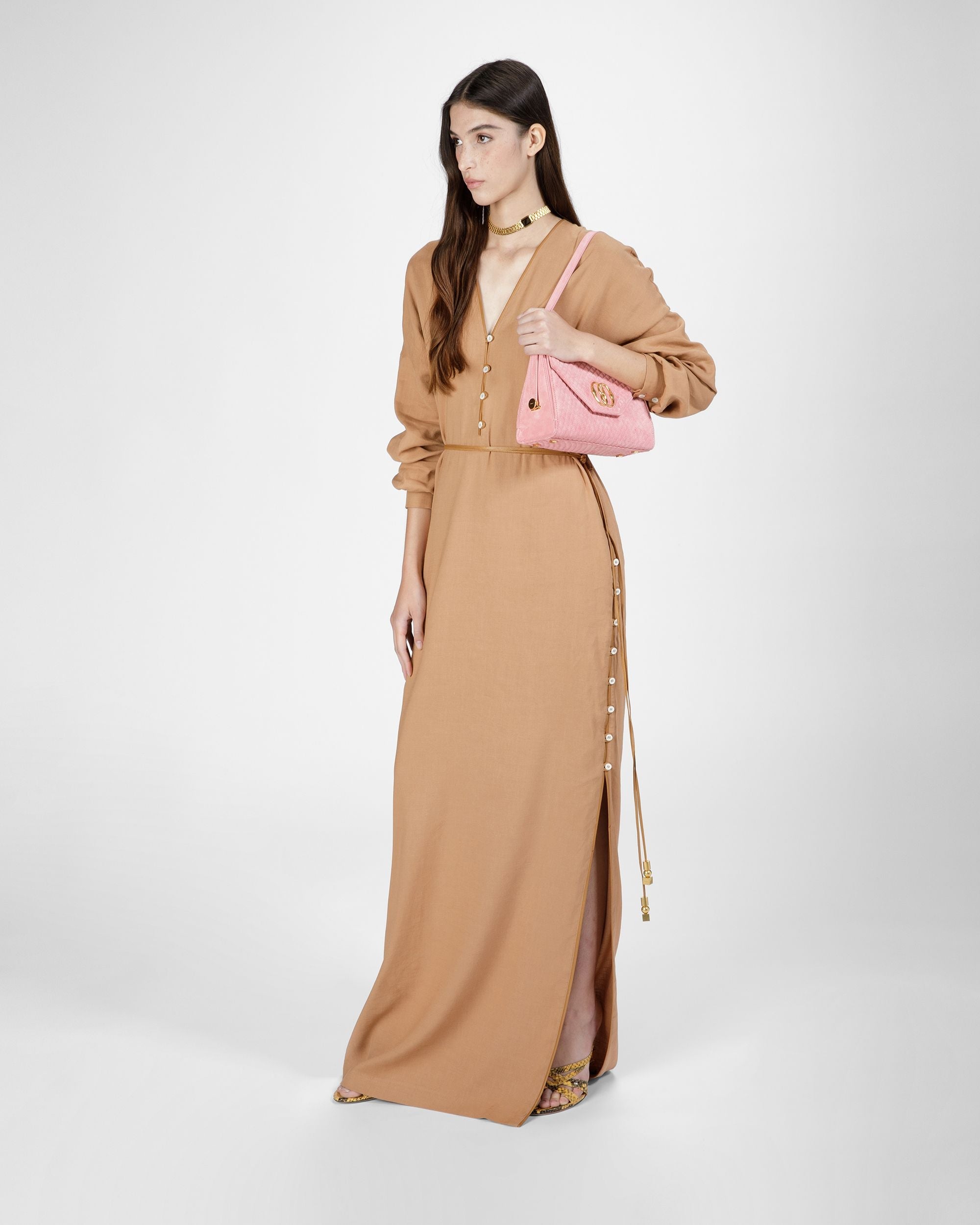Bally Global - Long Sleeve Linen Maxi Dress In Desert - Marrón