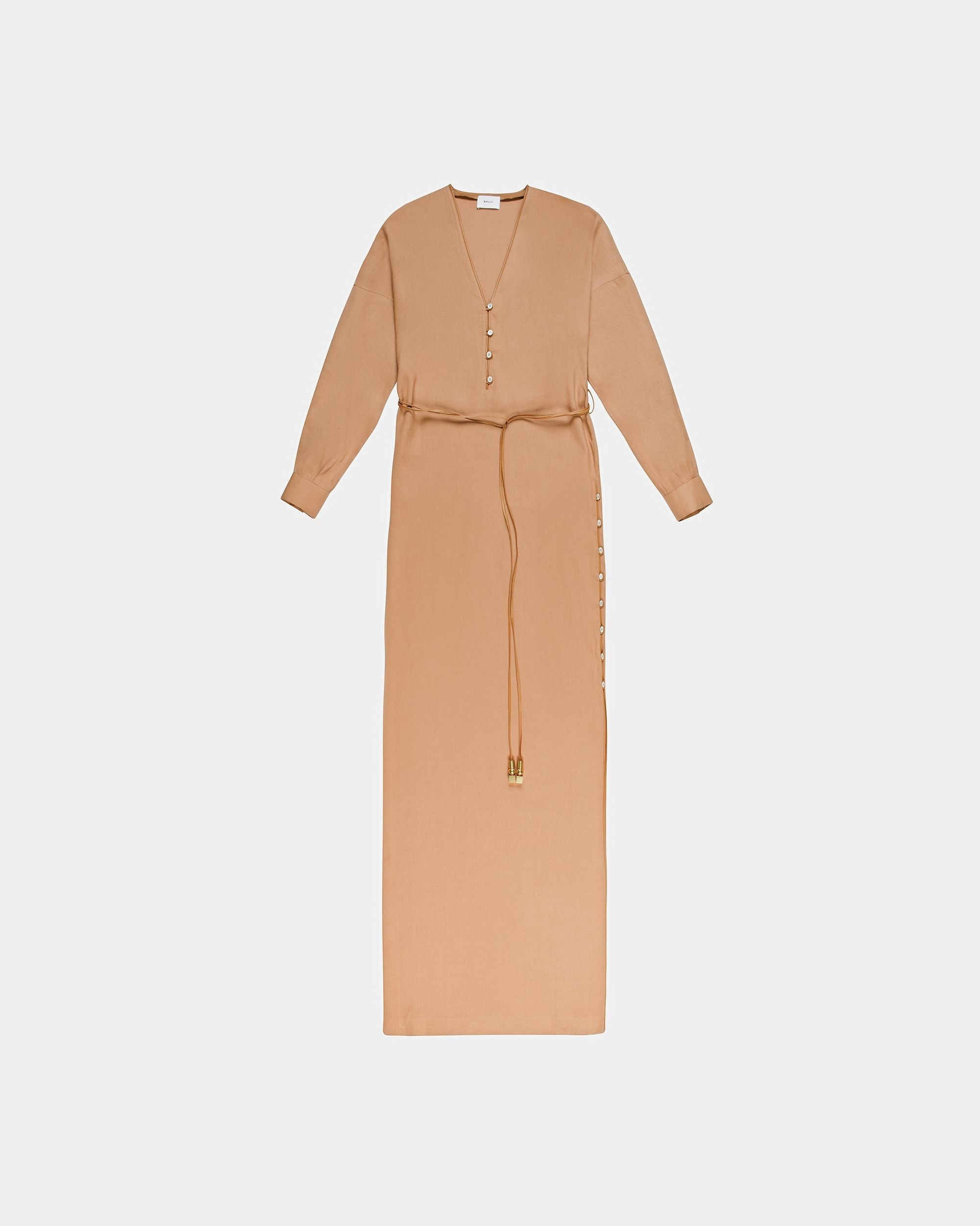 Bally Global - Long Sleeve Linen Maxi Dress In Desert - Marrón