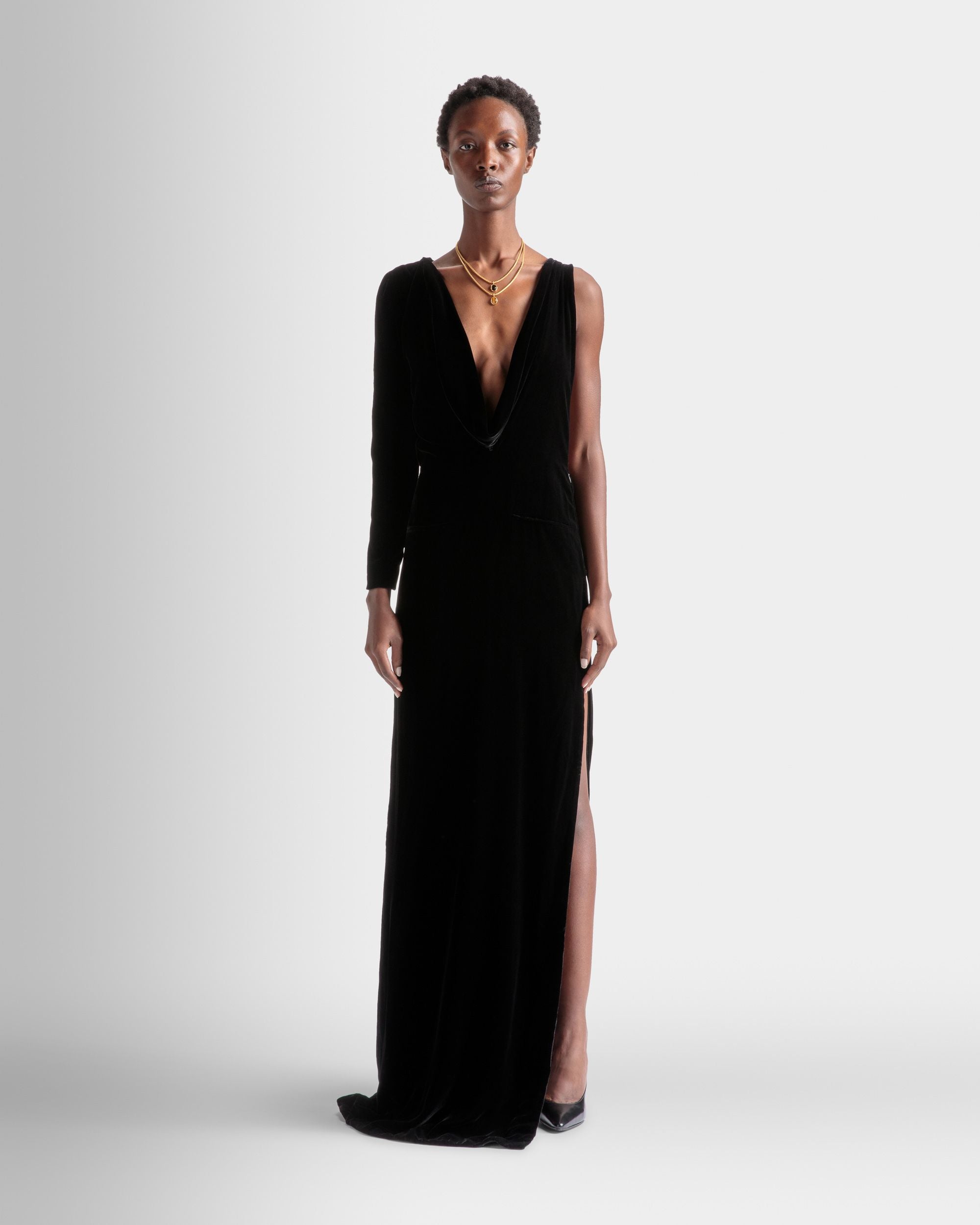 Bally Global - Asymmetric Dress In Black Silk Mix - Negro