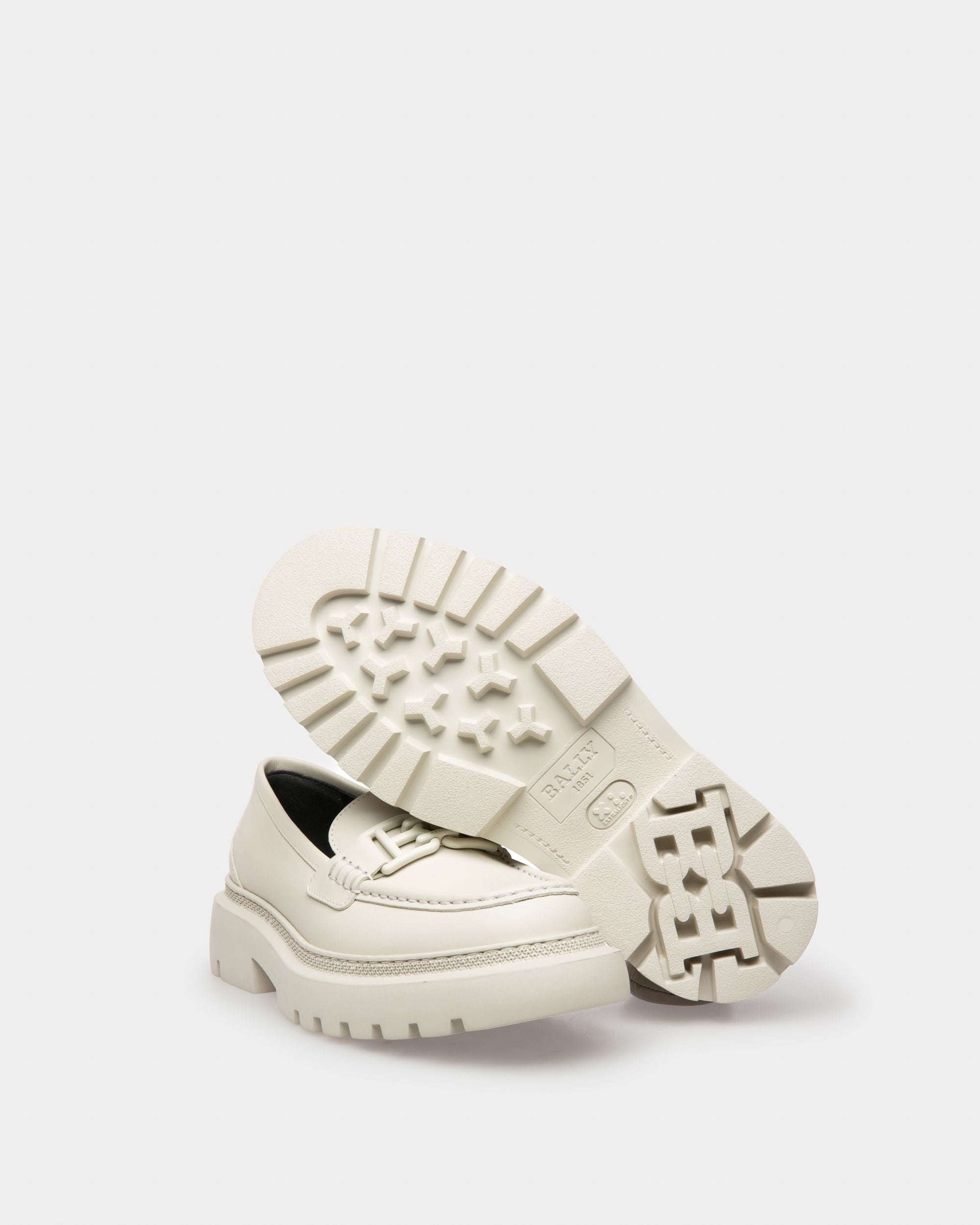Bally Global - Gioia Flat Leather Moccasins In Denty White - Beige